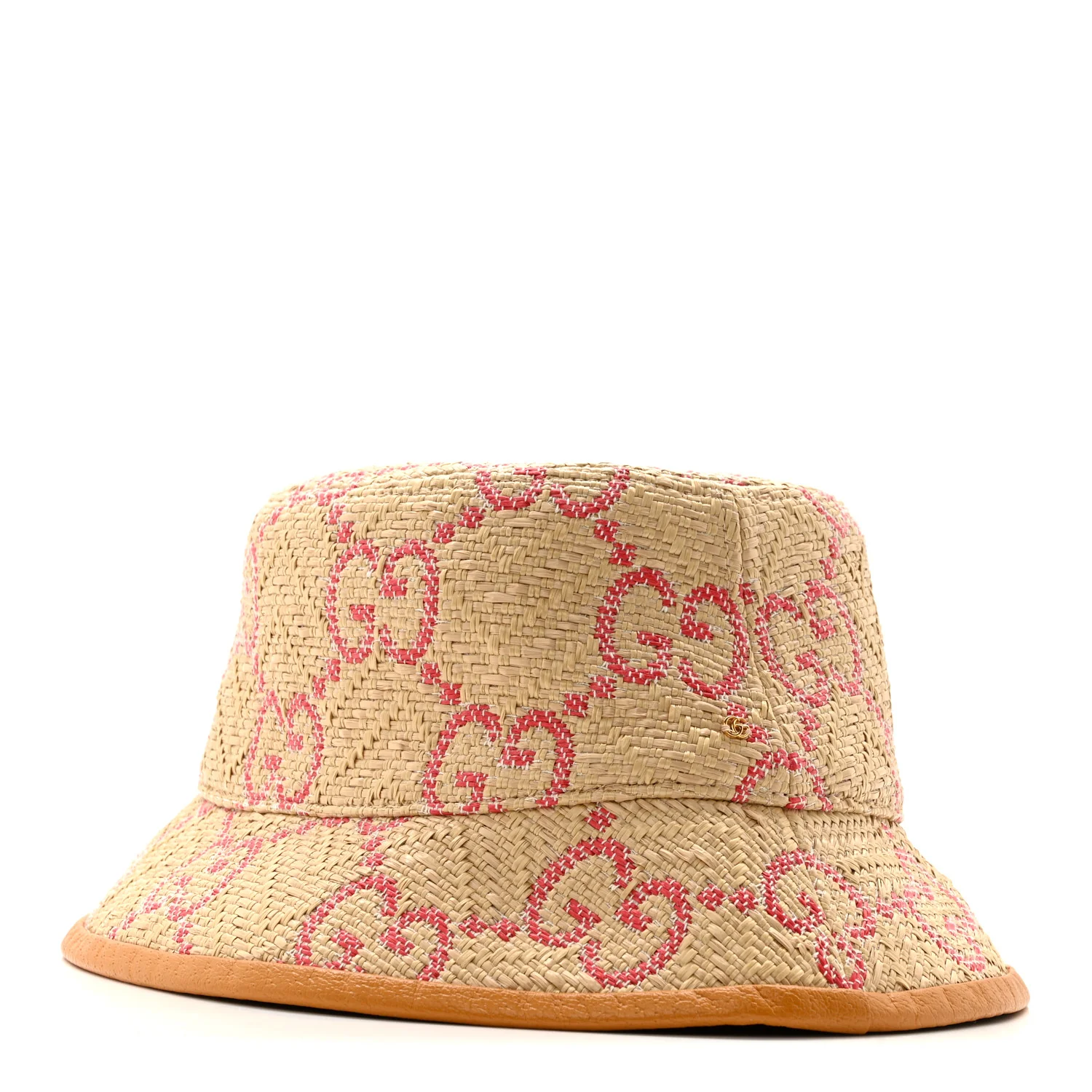 Raffia GG Monogram Embroidered Fedora Hat S Beige Pink