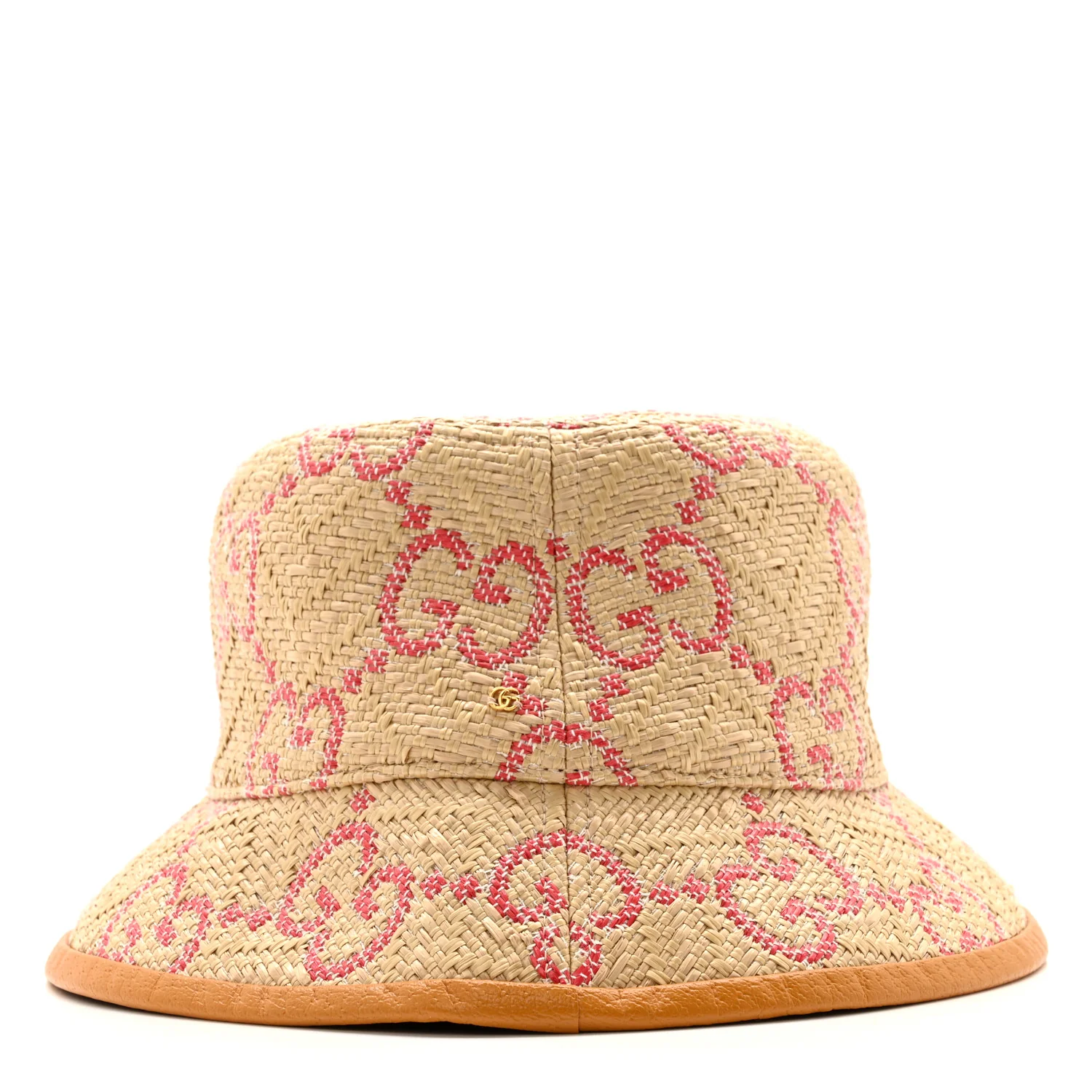 Raffia GG Monogram Embroidered Fedora Hat S Beige Pink - Image 3