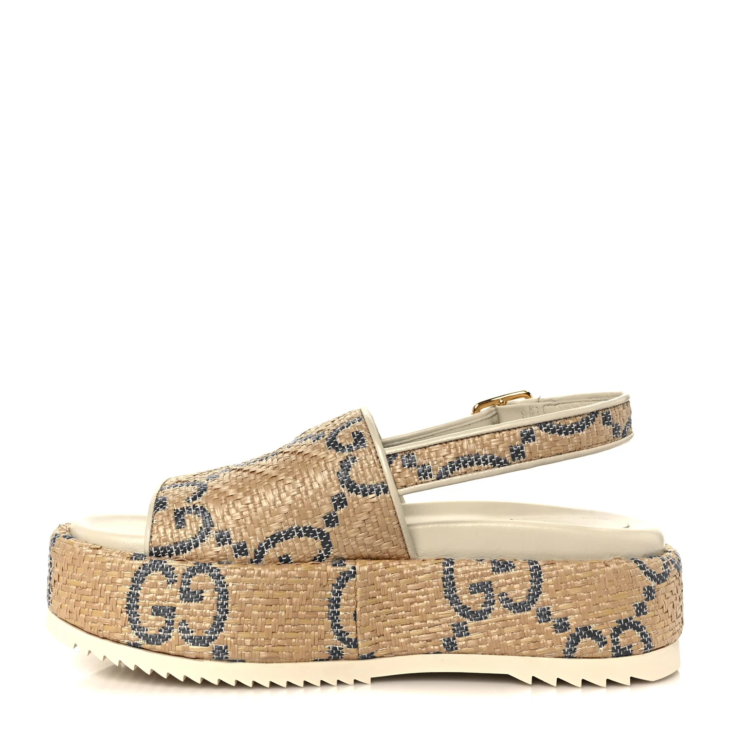 Raffia GG Monogram Granada Kid Angelina Platform 35mm Slingback Sandals 36 Natural Royale Mystic White