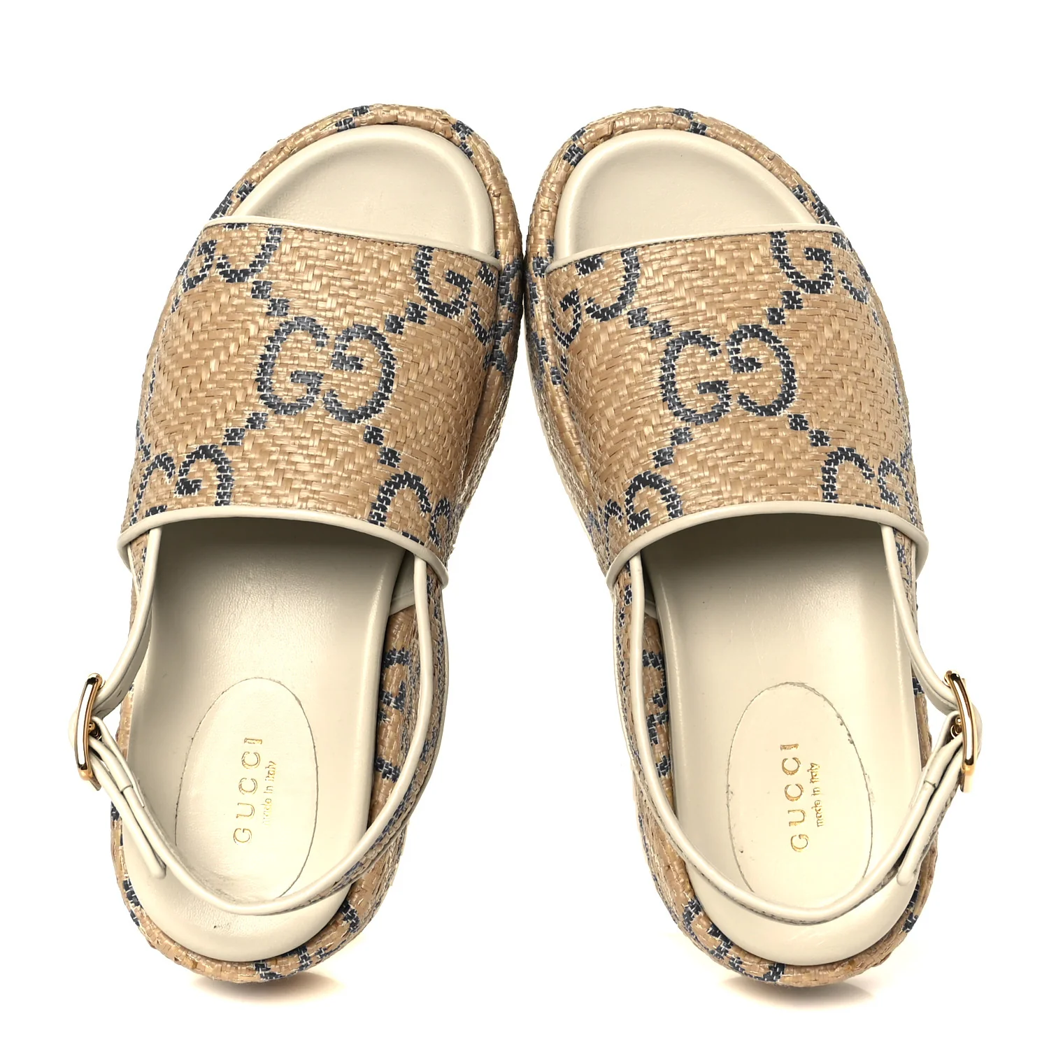 Raffia GG Monogram Granada Kid Angelina Platform 35mm Slingback Sandals 36 Natural Royale Mystic White - Image 2
