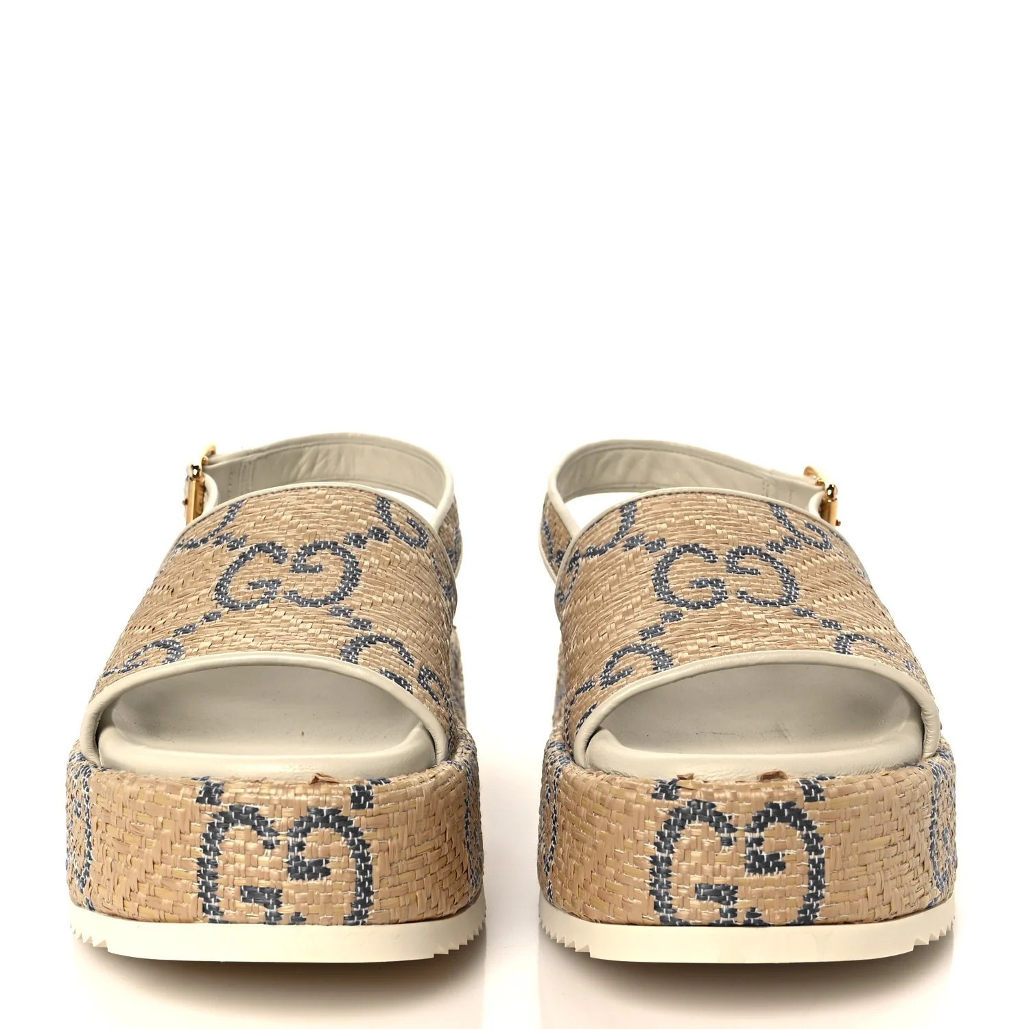 Raffia GG Monogram Granada Kid Angelina Platform 35mm Slingback Sandals 36 Natural Royale Mystic White - Image 3