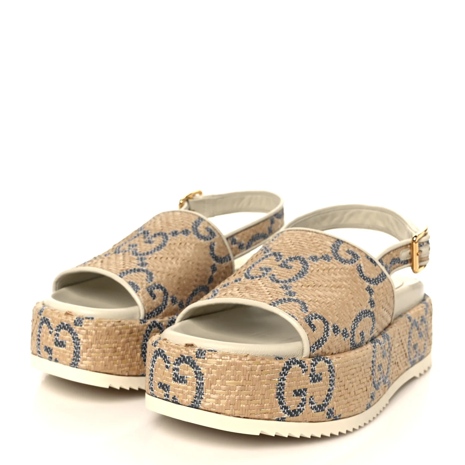 Raffia GG Monogram Granada Kid Angelina Platform 35mm Slingback Sandals 36 Natural Royale Mystic White - Image 4