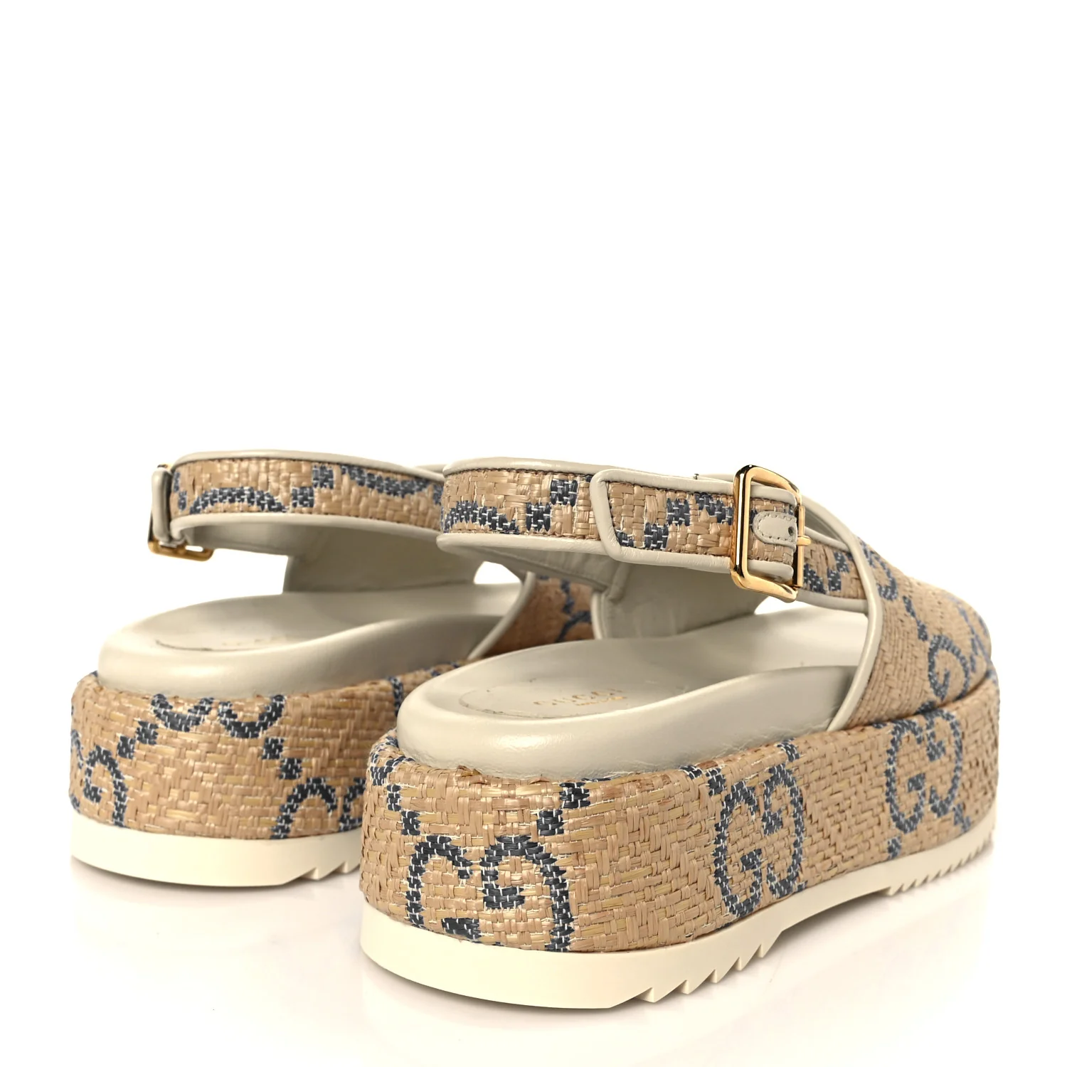 Raffia GG Monogram Granada Kid Angelina Platform 35mm Slingback Sandals 36 Natural Royale Mystic White - Image 5