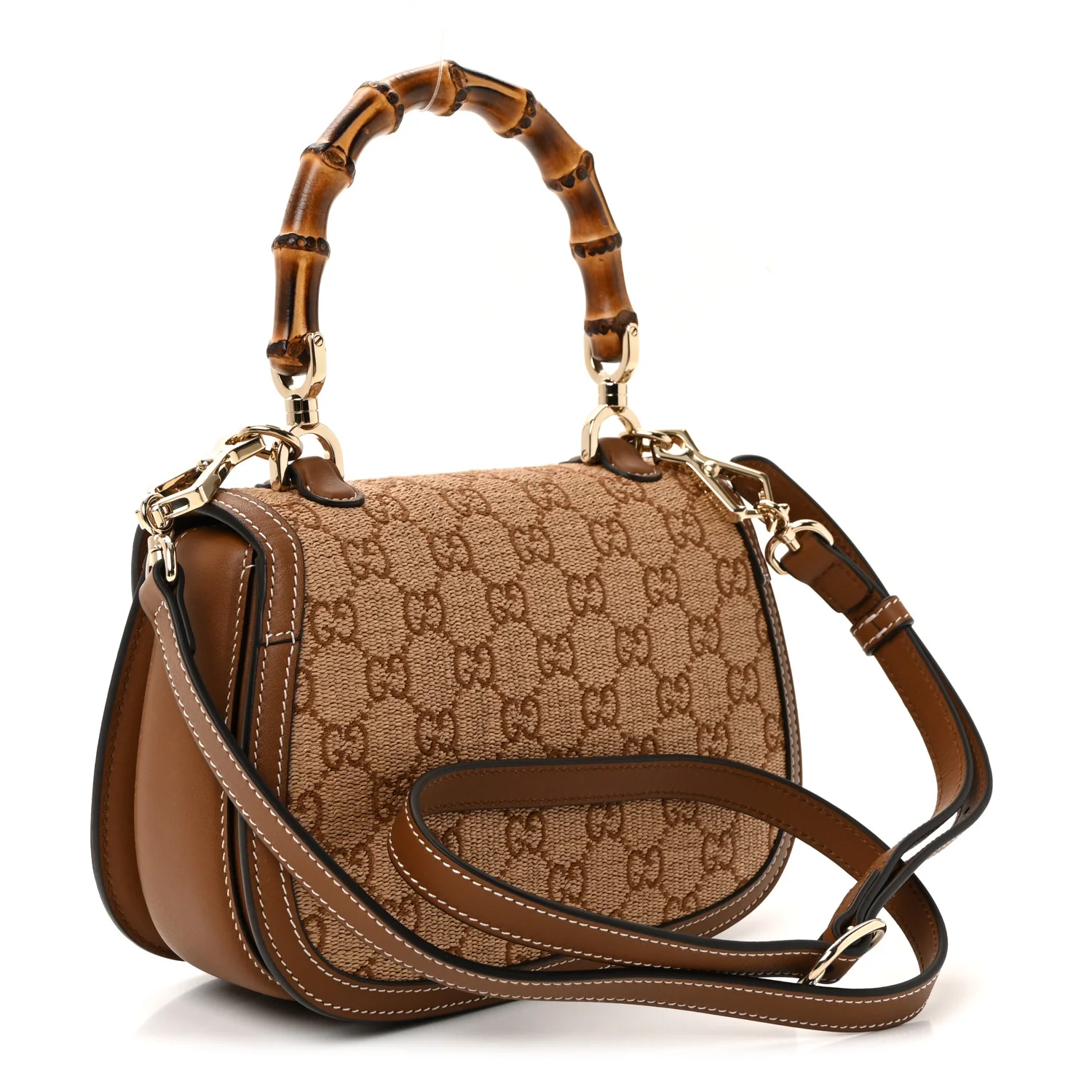 Raffia GG Supreme Monogram Calfskin Small Bamboo 1947 Top Handle Bag Natural - Image 3