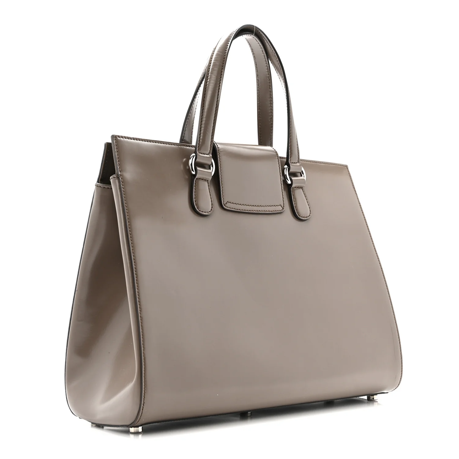 Regent Calfskin Large Lady Lock Flap Top Handle Bag Grey - Image 3