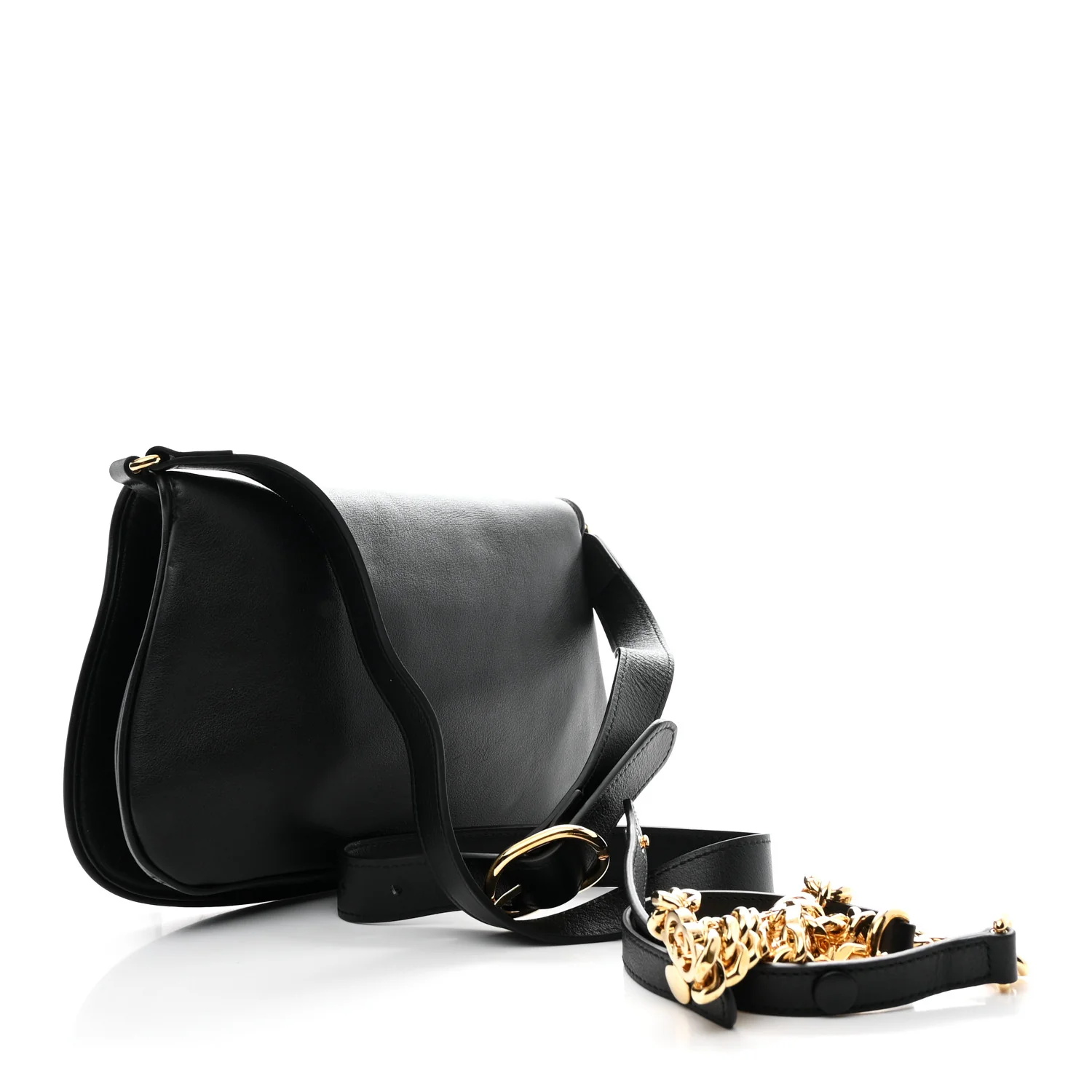 Roxy Calfskin Blondie Chain Shoulder Flap Bag Black - Image 3