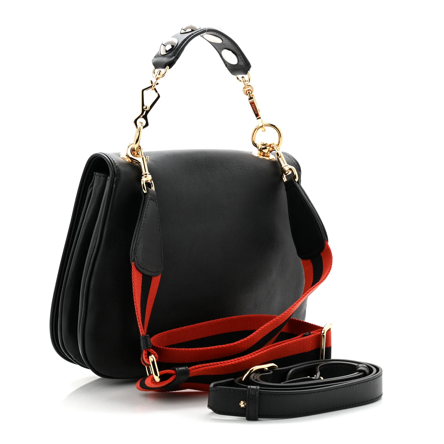 Roxy Calfskin Web Medium Blondie Top Handle Shoulder Flap Bag Black - Image 3