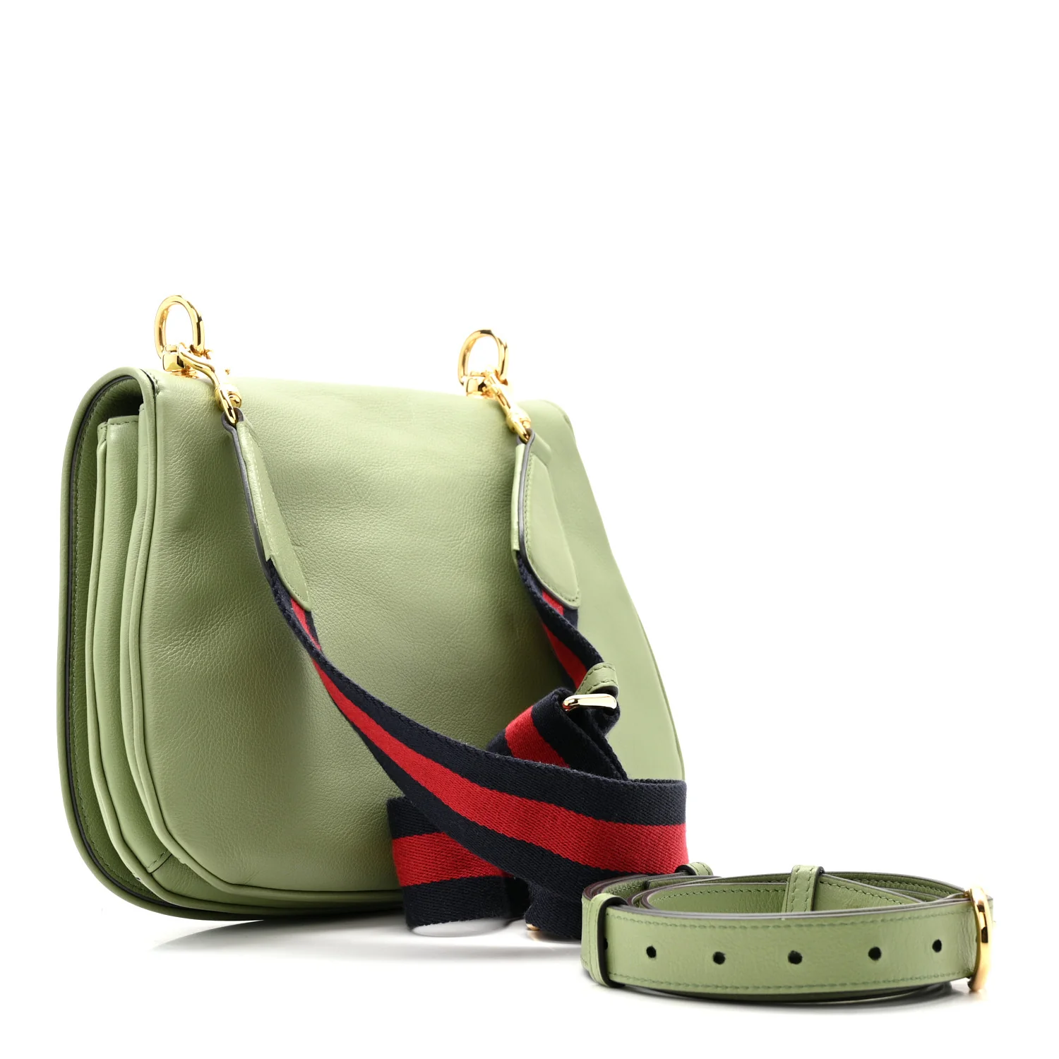 Roxy Calfskin Web Medium Blondie Top Handle Shoulder Flap Bag Salamander Green - Image 3