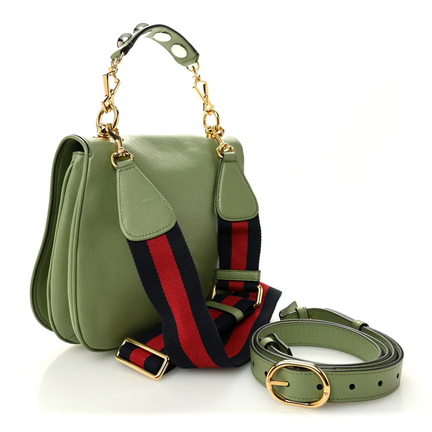 Roxy Calfskin Web Medium Blondie Top Handle Shoulder Flap Bag Salamander Green - Image 3