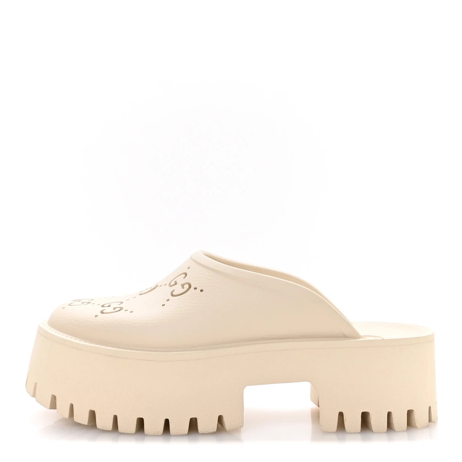 Rubber GG Monogram Perforated Elea Platform 55mm Lug Sole Sandals 38 Mystic White