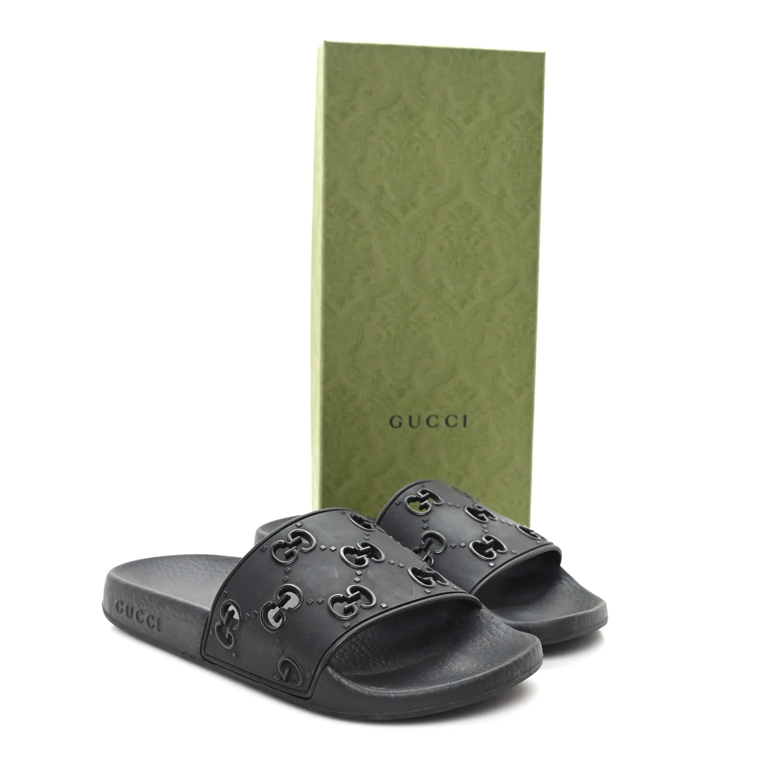 Rubber GG Monogram Perforated Womens Slide Sandals 37 Black - Image 8