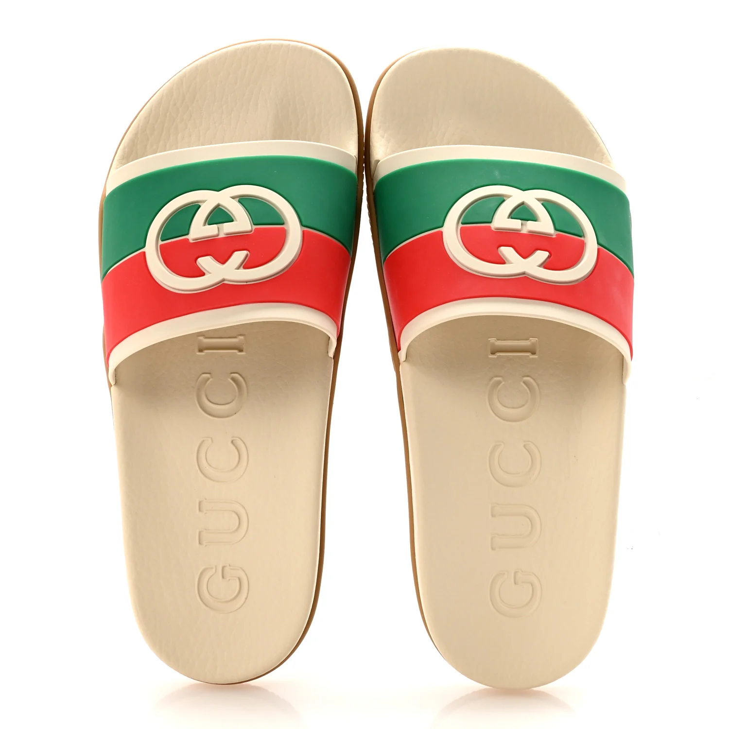 Rubber Web Womens Interlocking G Slide Sandals 40 Mystic White Green Red - Image 2