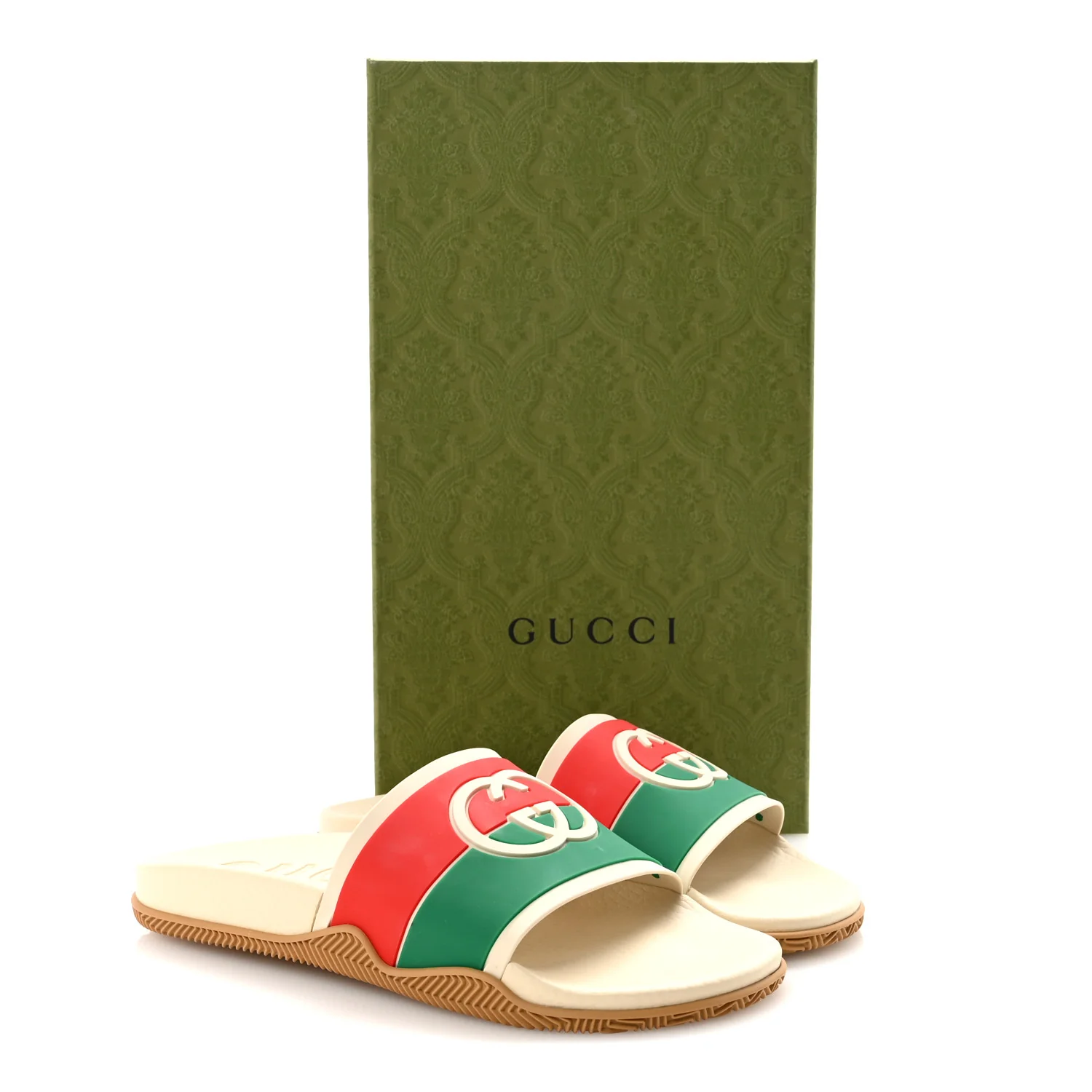 Rubber Web Womens Interlocking G Slide Sandals 40 Mystic White Green Red - Image 9