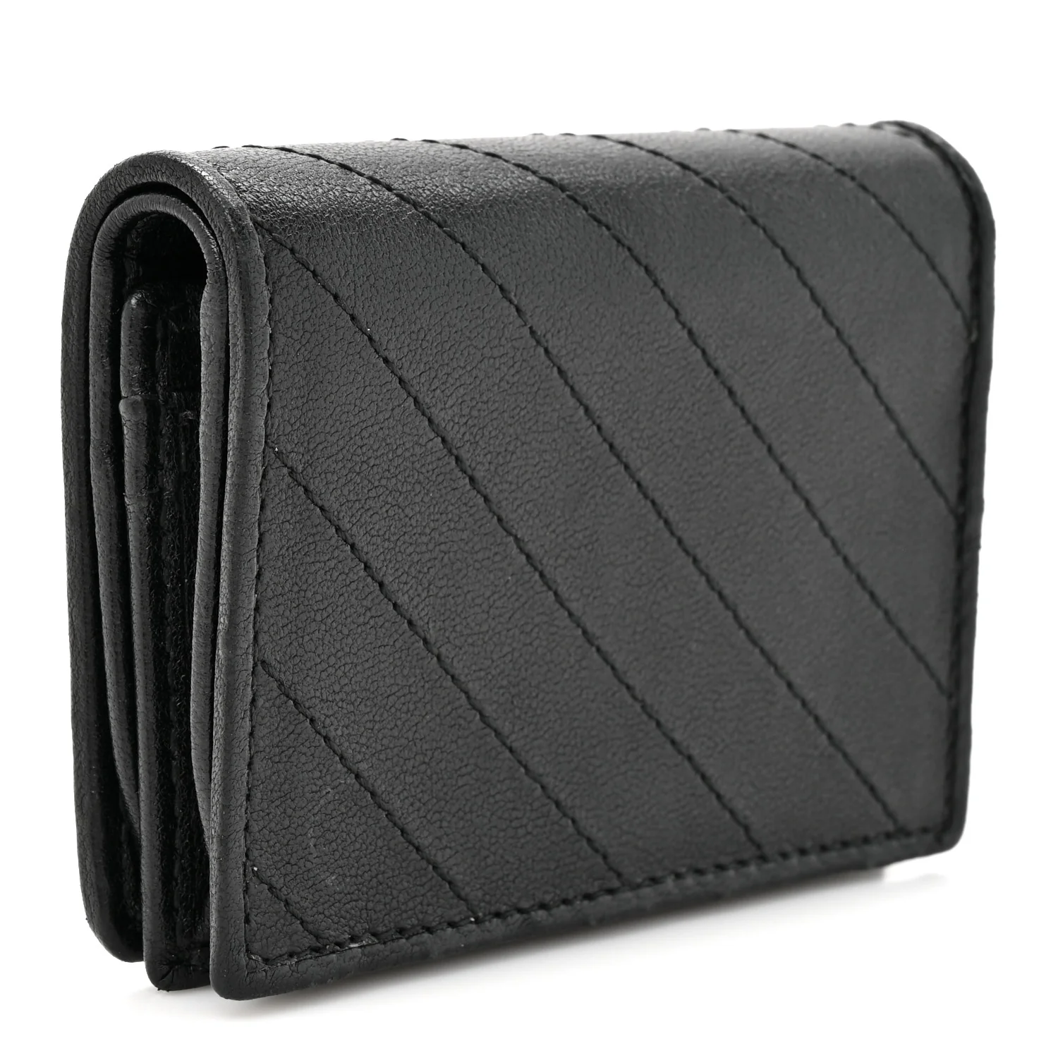 Sakai Be Green Calfskin Diagonal Stitched Blondie Card Case Wallet Black - Image 3