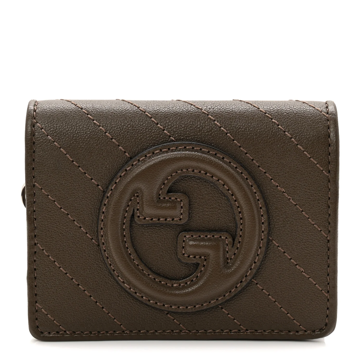 Sakai Be Green Calfskin Diagonal Stitched Blondie Card Case Wallet Craclet Brown