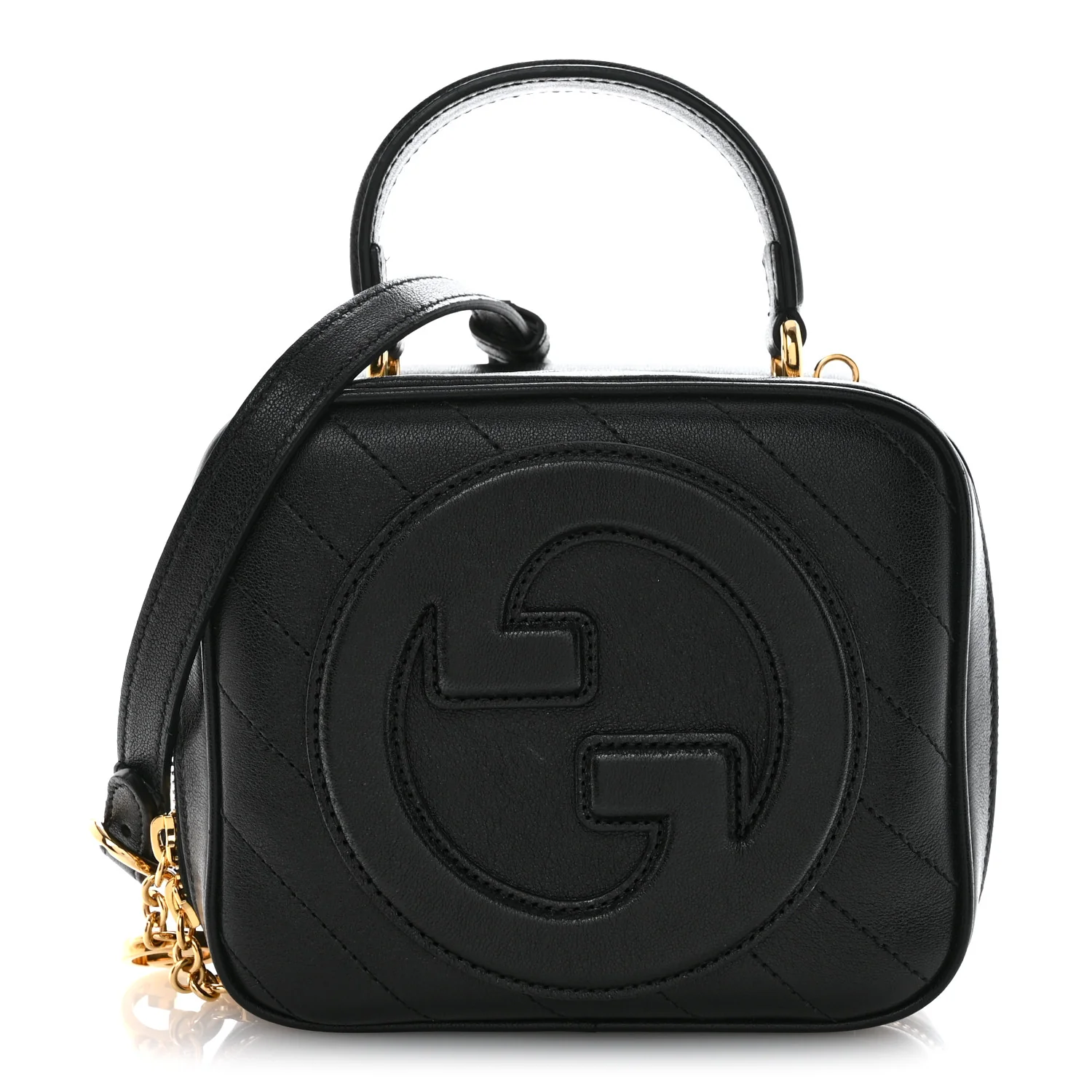 Sakai Be Green Calfskin Diagonal Stitched Blondie Top Handle Bag Black