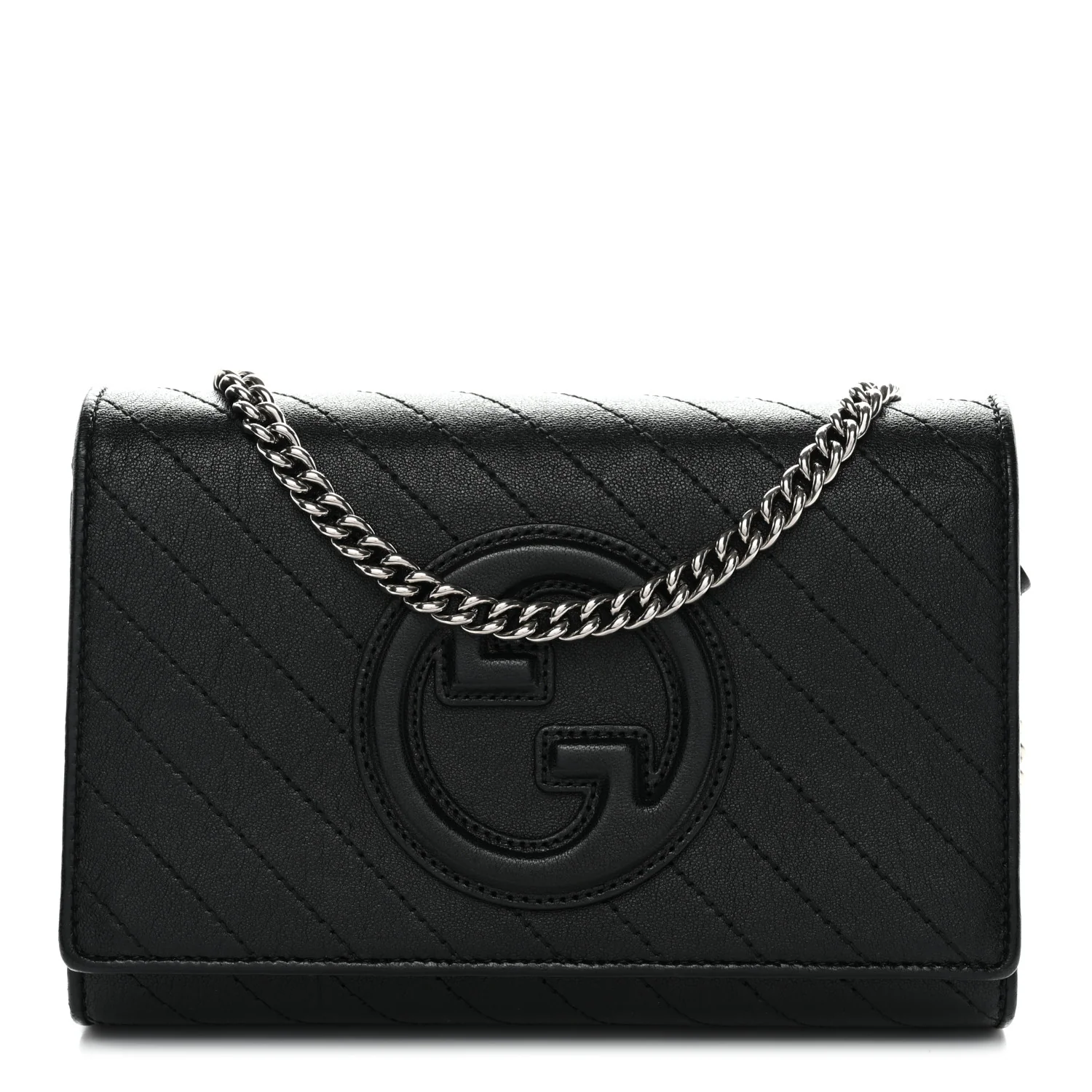 Sakai Be Green Calfskin Diagonal Stitched Blondie Wallet on Chain Black - Image 2