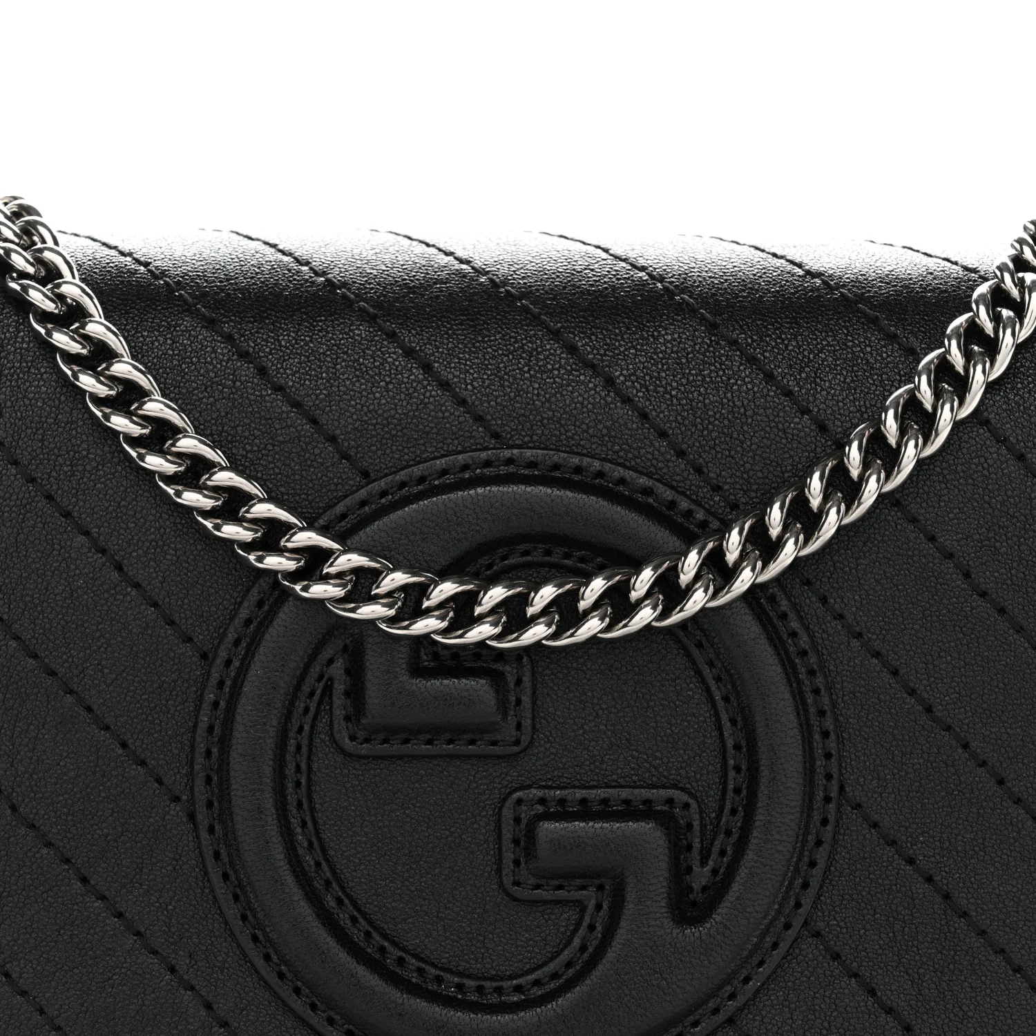 Sakai Be Green Calfskin Diagonal Stitched Blondie Wallet on Chain Black - Image 22