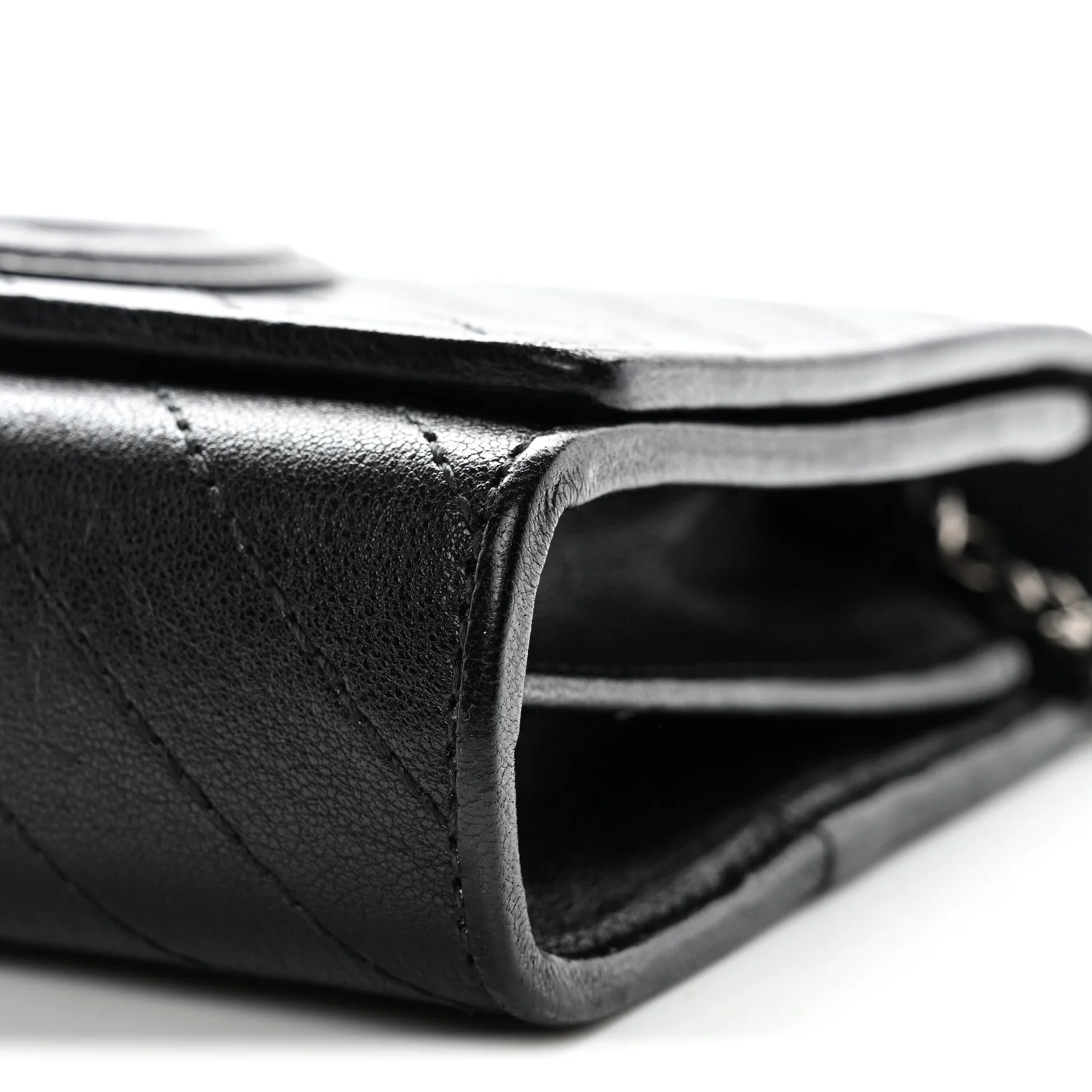 Sakai Be Green Calfskin Diagonal Stitched Blondie Wallet on Chain Black - Image 27