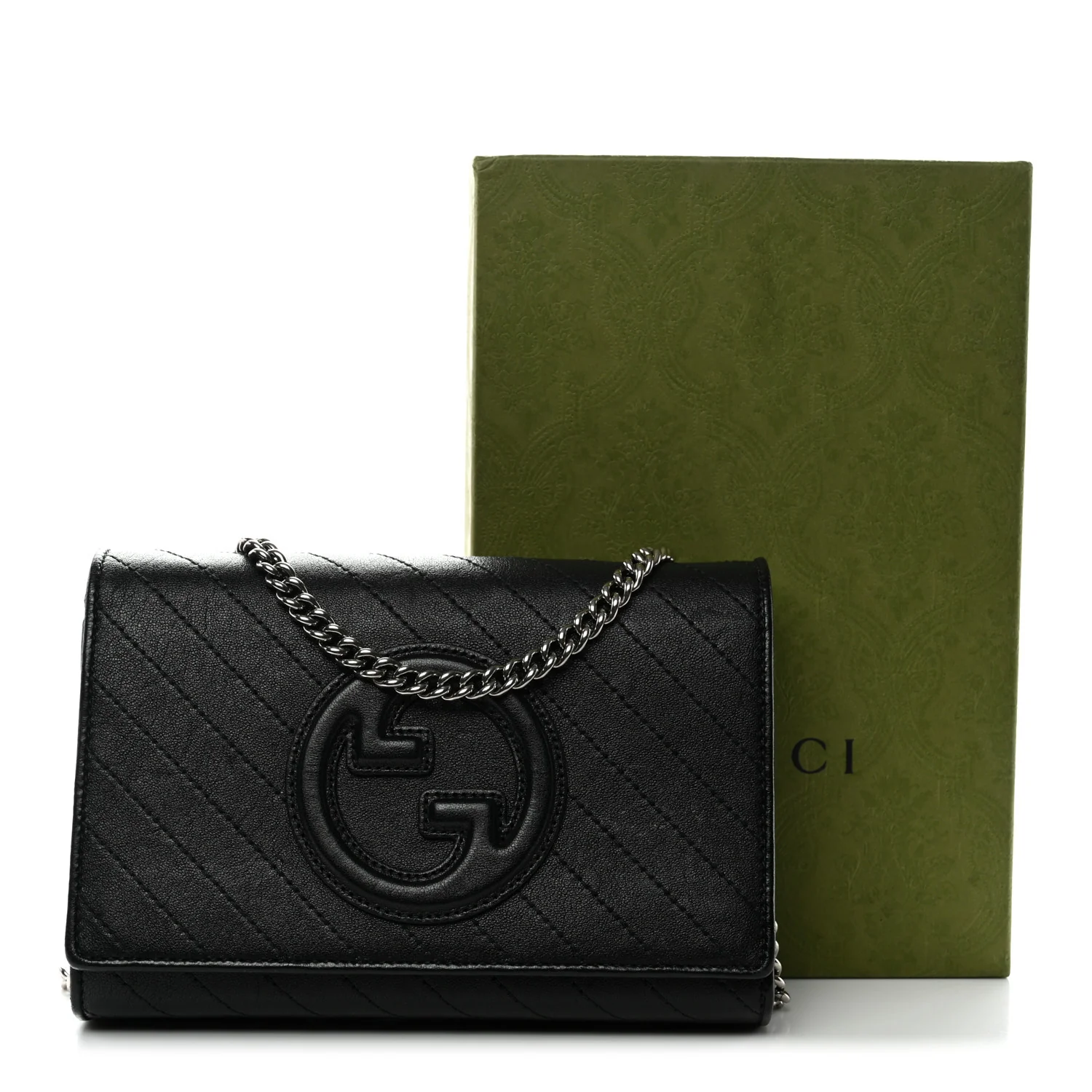 Sakai Be Green Calfskin Diagonal Stitched Blondie Wallet on Chain Black - Image 32
