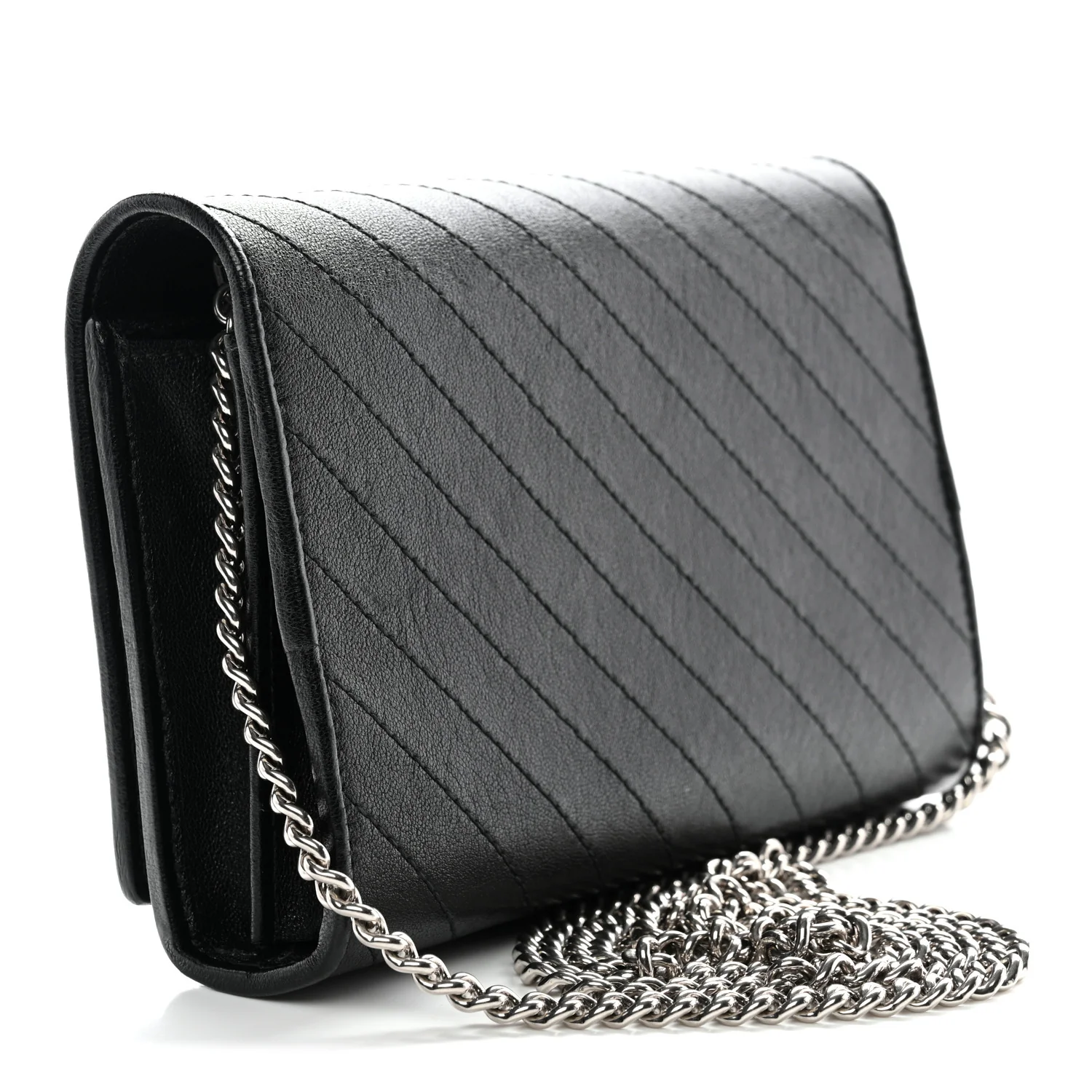 Sakai Be Green Calfskin Diagonal Stitched Blondie Wallet on Chain Black - Image 5