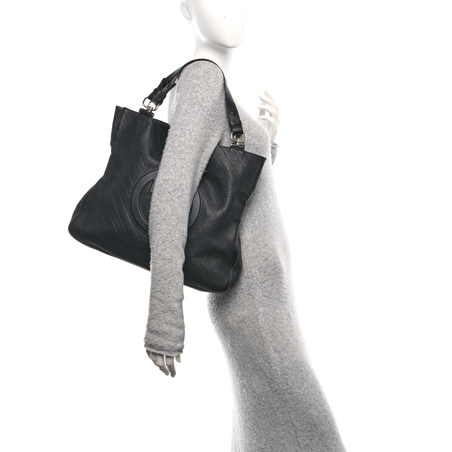 Sakai Be Green Calfskin Diagonal Stitched Medium Blondie Tote Black - Image 2