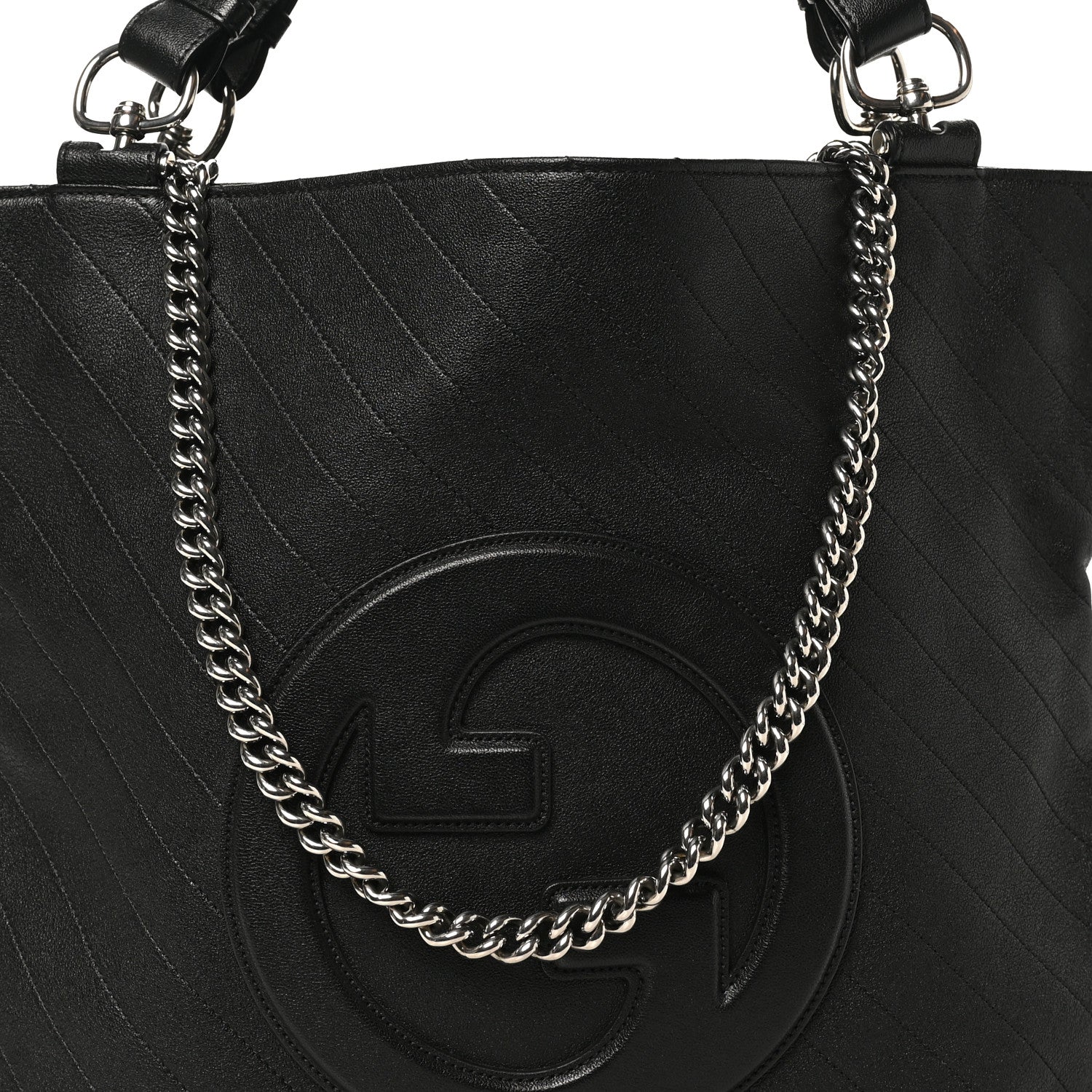 Sakai Be Green Calfskin Diagonal Stitched Medium Blondie Tote Black - Image 8