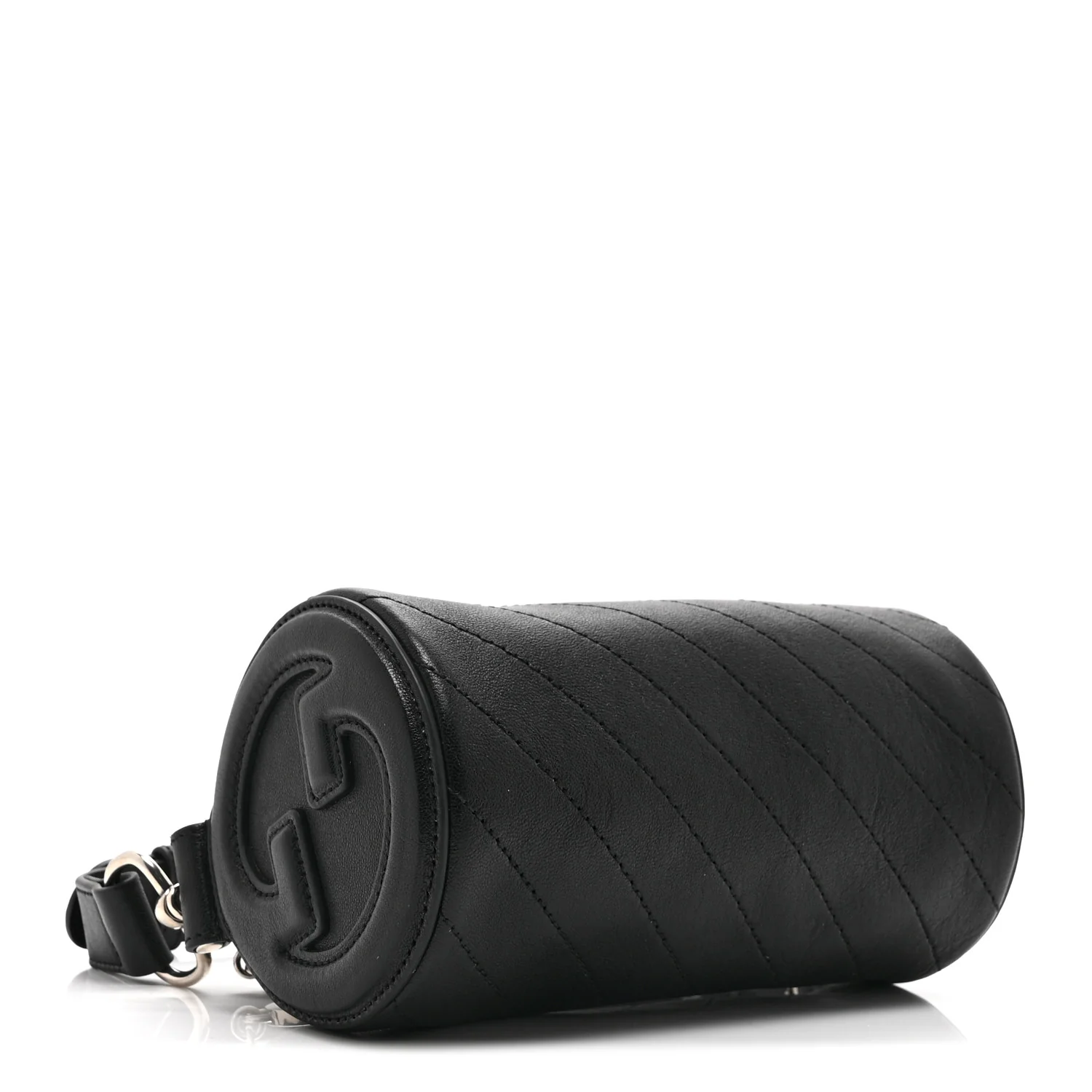 Sakai Be Green Calfskin Diagonal Stitched Mini Blondie Barrel Shoulder Bag Black - Image 4