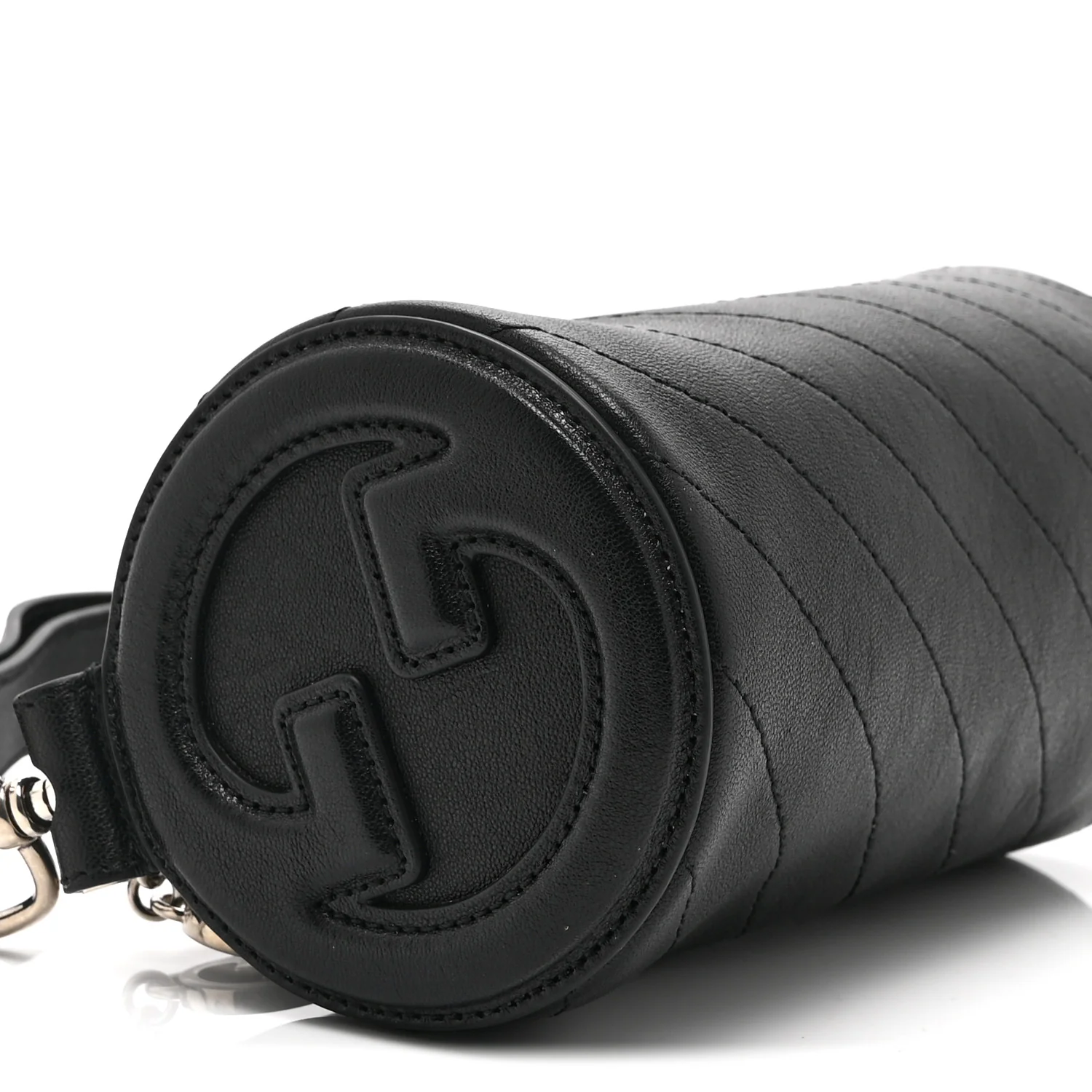 Sakai Be Green Calfskin Diagonal Stitched Mini Blondie Barrel Shoulder Bag Black - Image 9