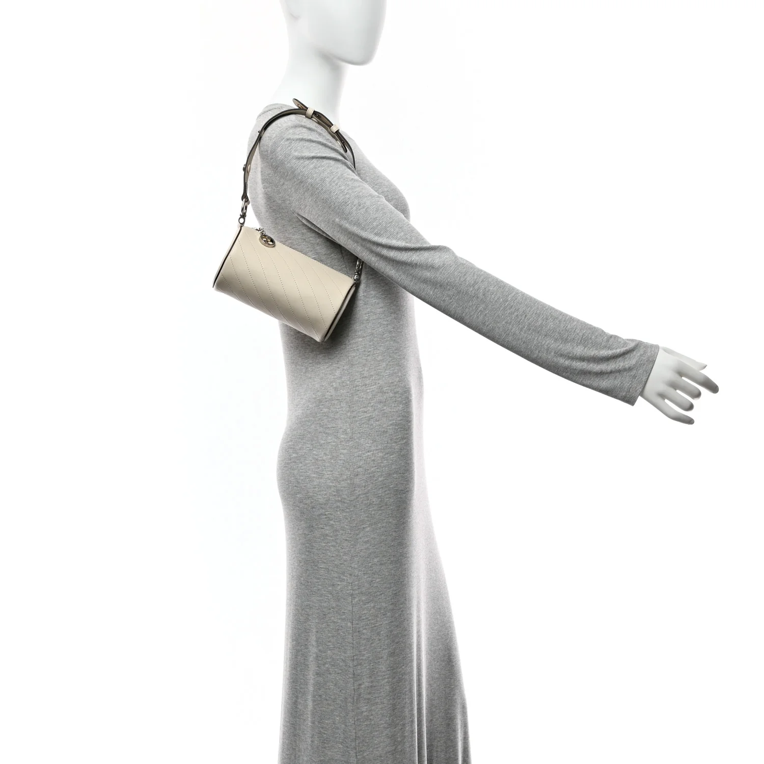 Sakai Be Green Calfskin Diagonal Stitched Mini Blondie Barrel Shoulder Bag Mystic White - Image 11