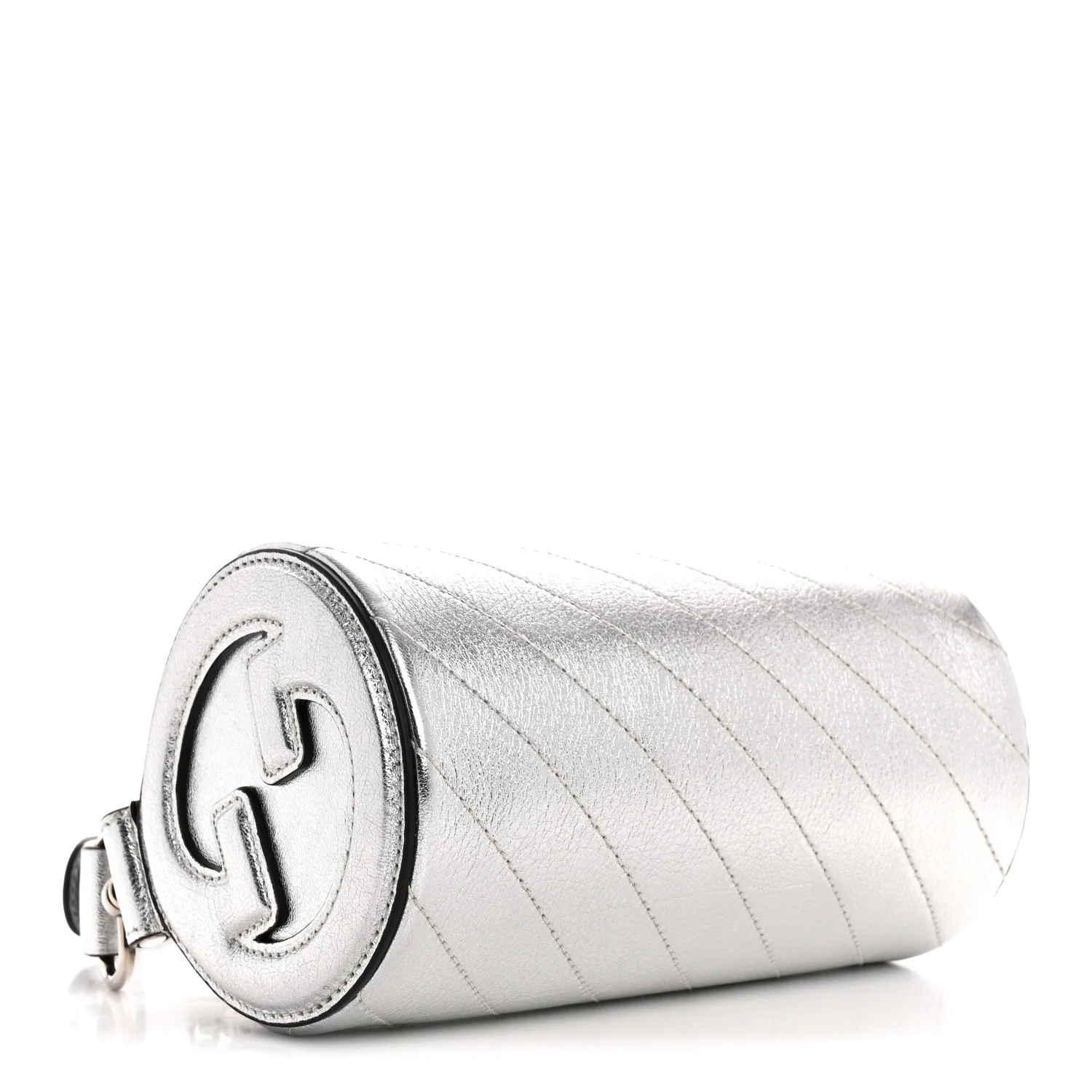 Sakai Be Green Calfskin Diagonal Stitched Mini Blondie Barrel Shoulder Bag Silver - Image 4