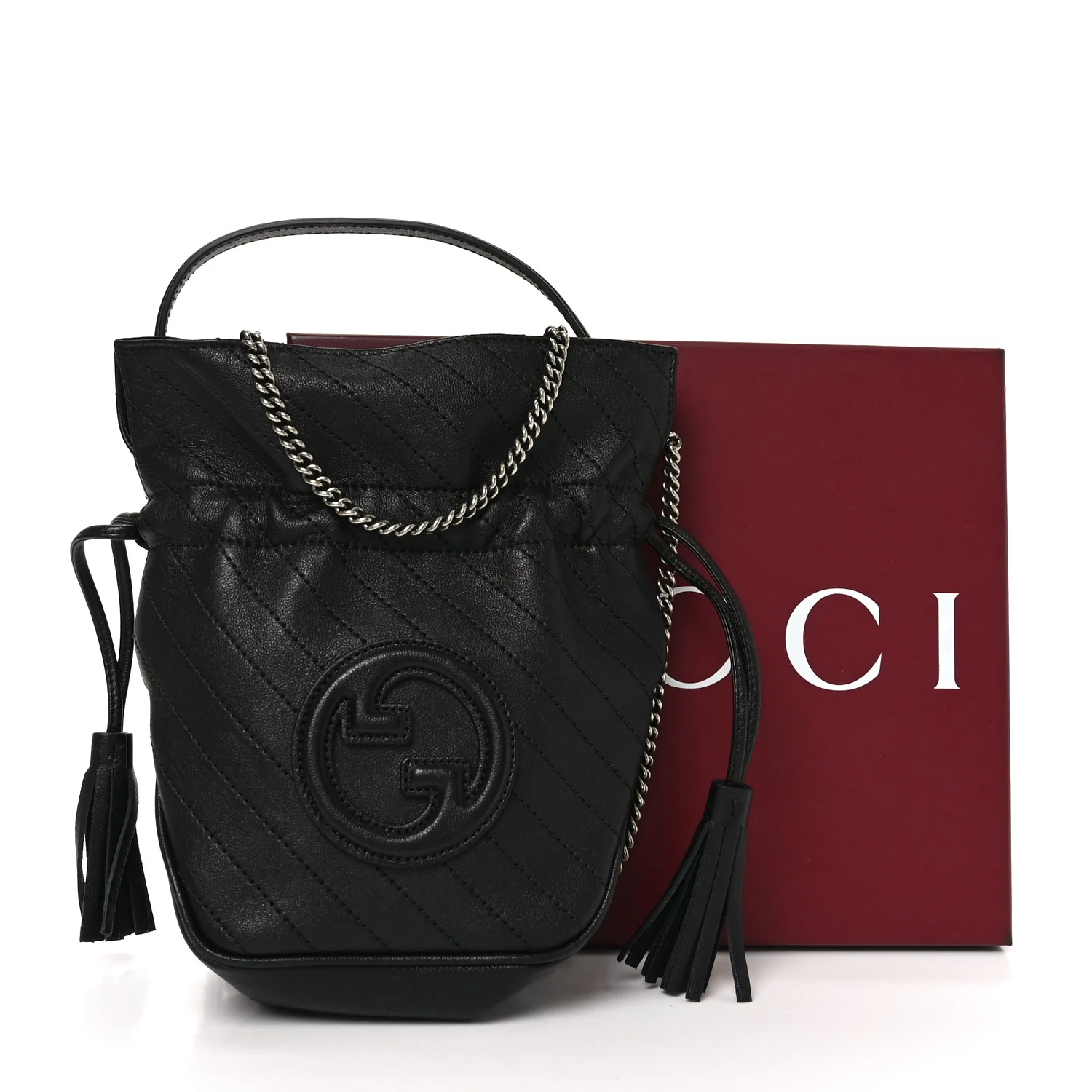 Sakai Be Green Calfskin Diagonal Stitched Mini Blondie Bucket Bag Black - Image 11