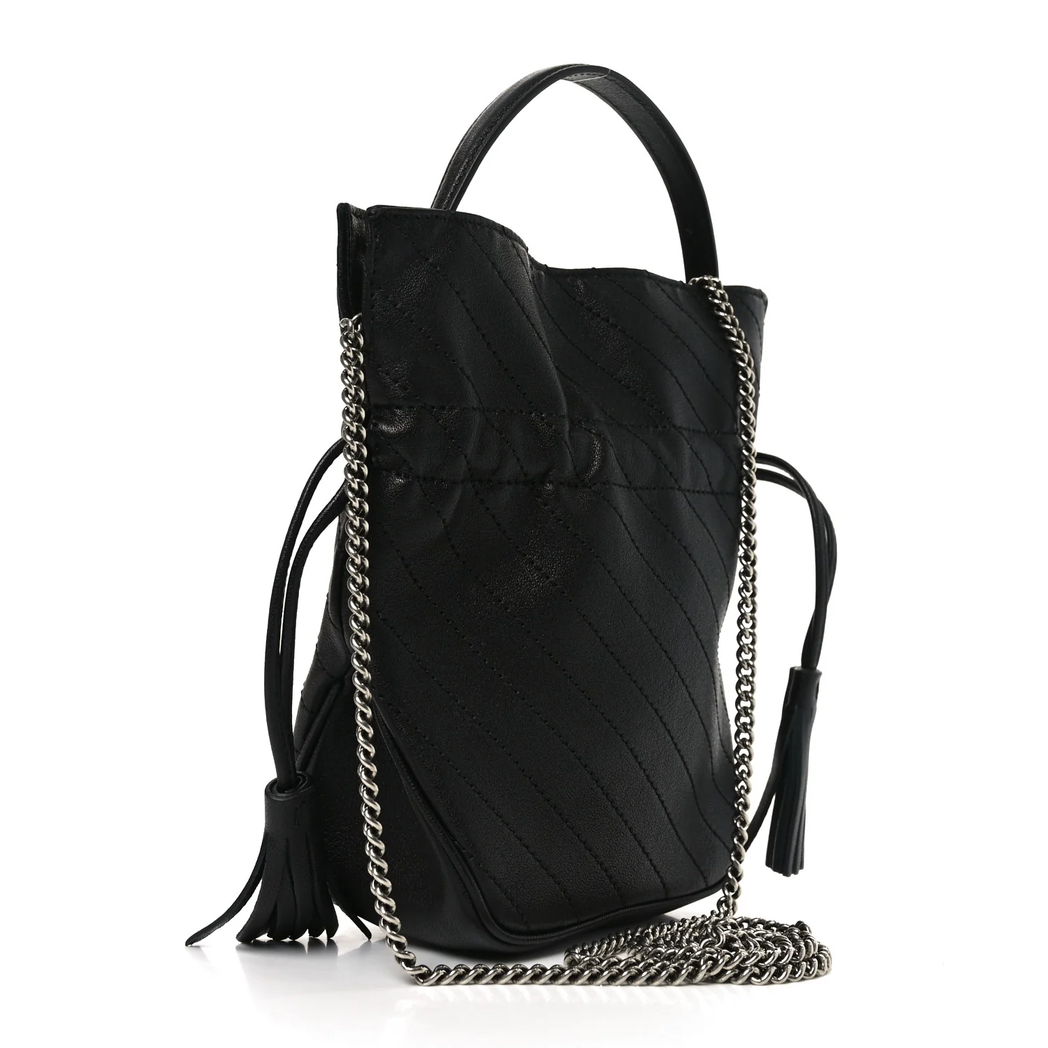 Sakai Be Green Calfskin Diagonal Stitched Mini Blondie Bucket Bag Black - Image 2