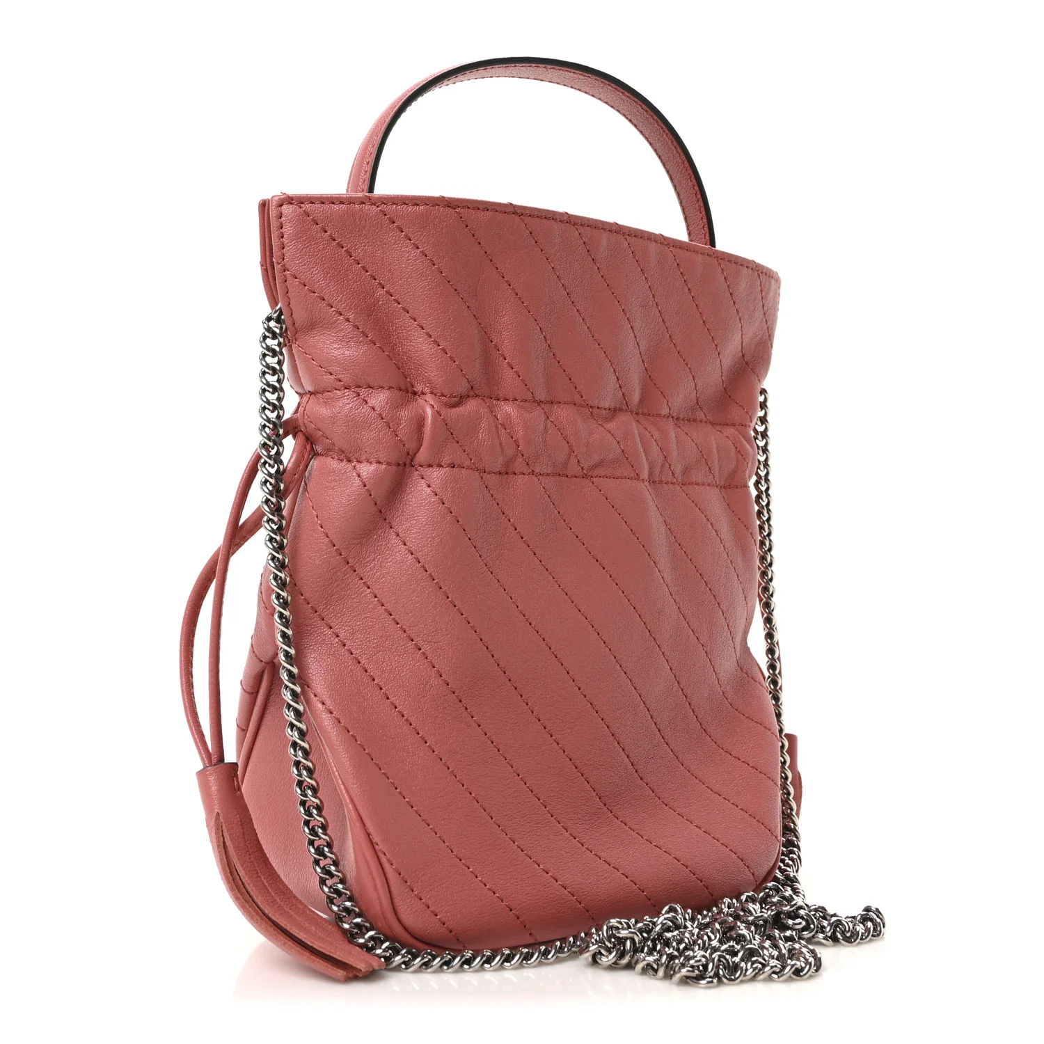 Sakai Be Green Calfskin Diagonal Stitched Mini Blondie Bucket Bag Pink - Image 3