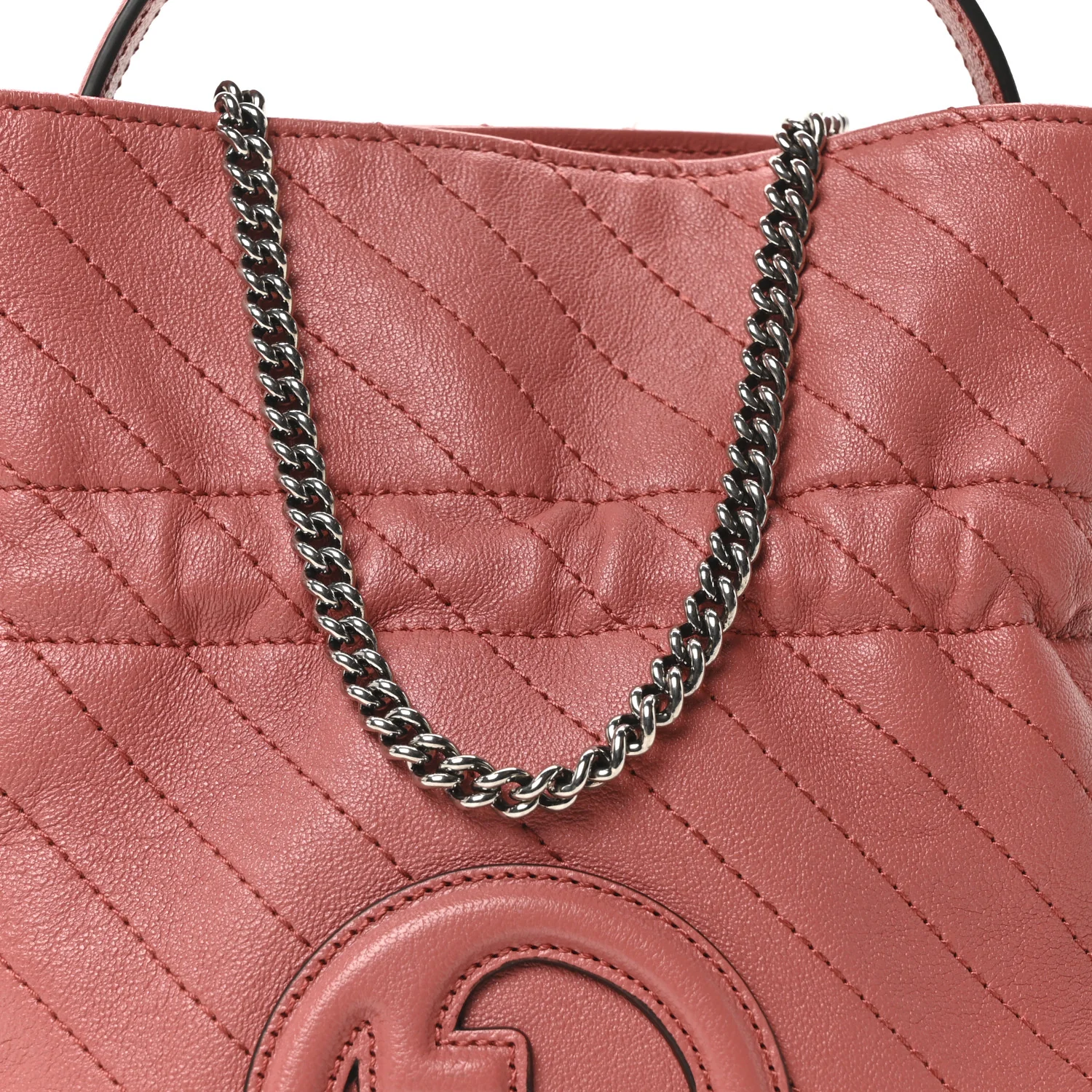 Sakai Be Green Calfskin Diagonal Stitched Mini Blondie Bucket Bag Pink - Image 8