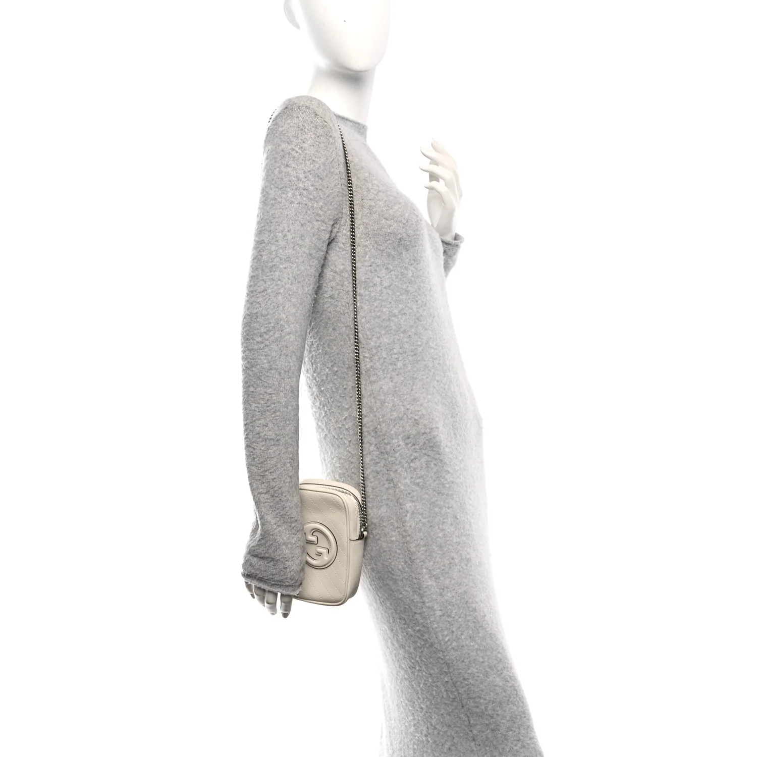 Sakai Be Green Calfskin Diagonal Stitched Mini Blondie Vertical Shoulder Bag Mystic White - Image 2