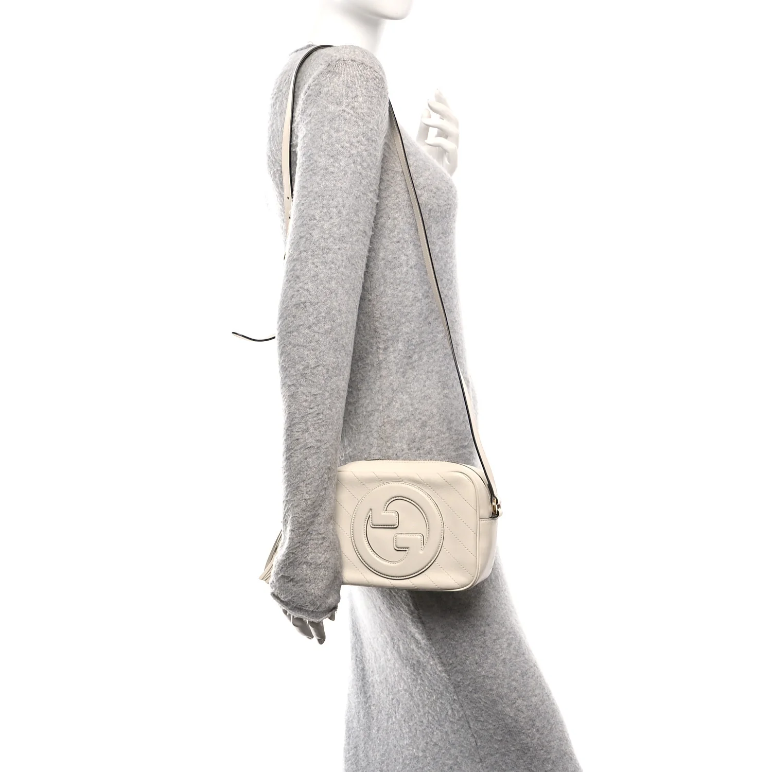 Sakai Be Green Calfskin Diagonal Stitched Small Blondie Shoulder Bag Mystic White - Image 2