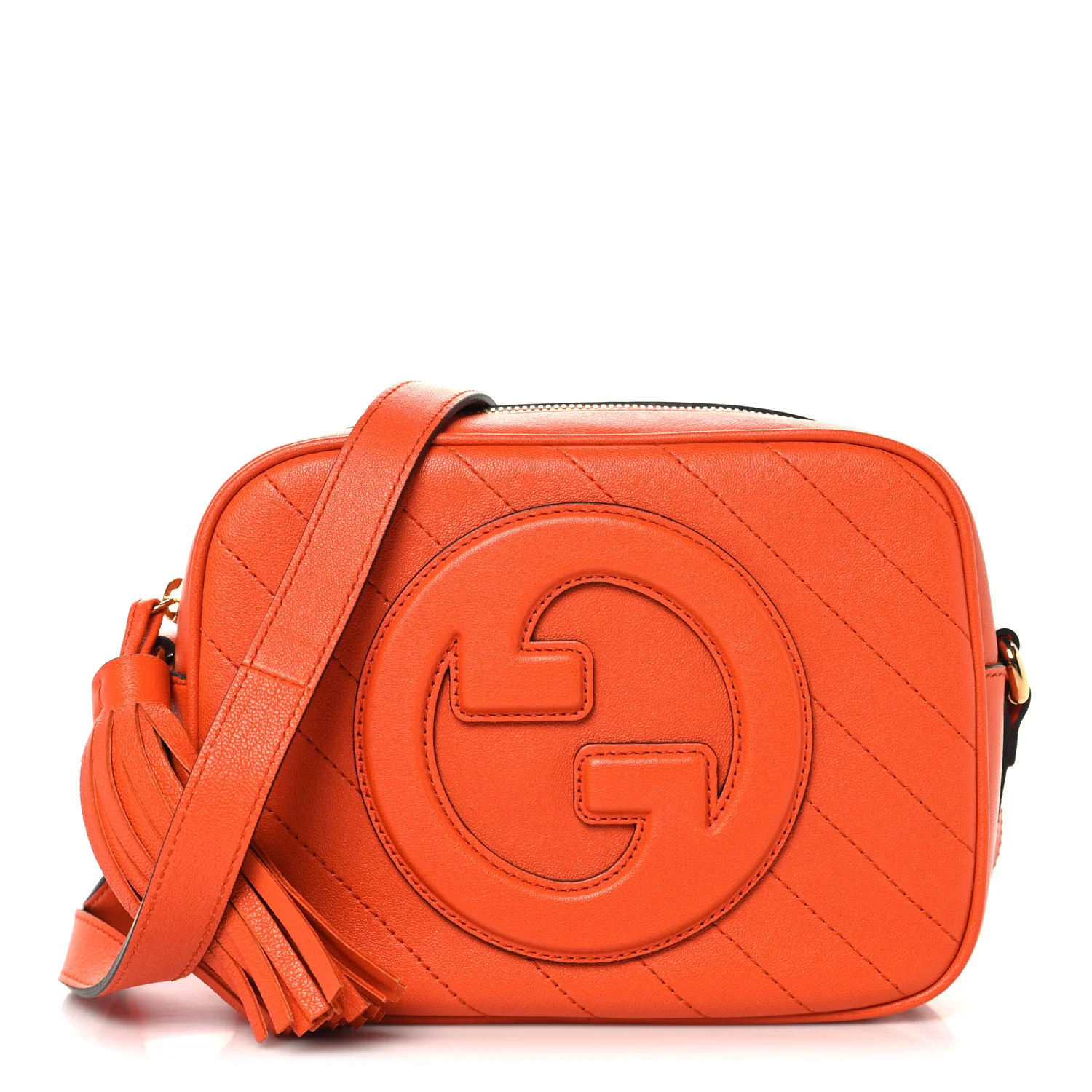 Sakai Be Green Calfskin Diagonal Stitched Small Blondie Shoulder Bag Orange