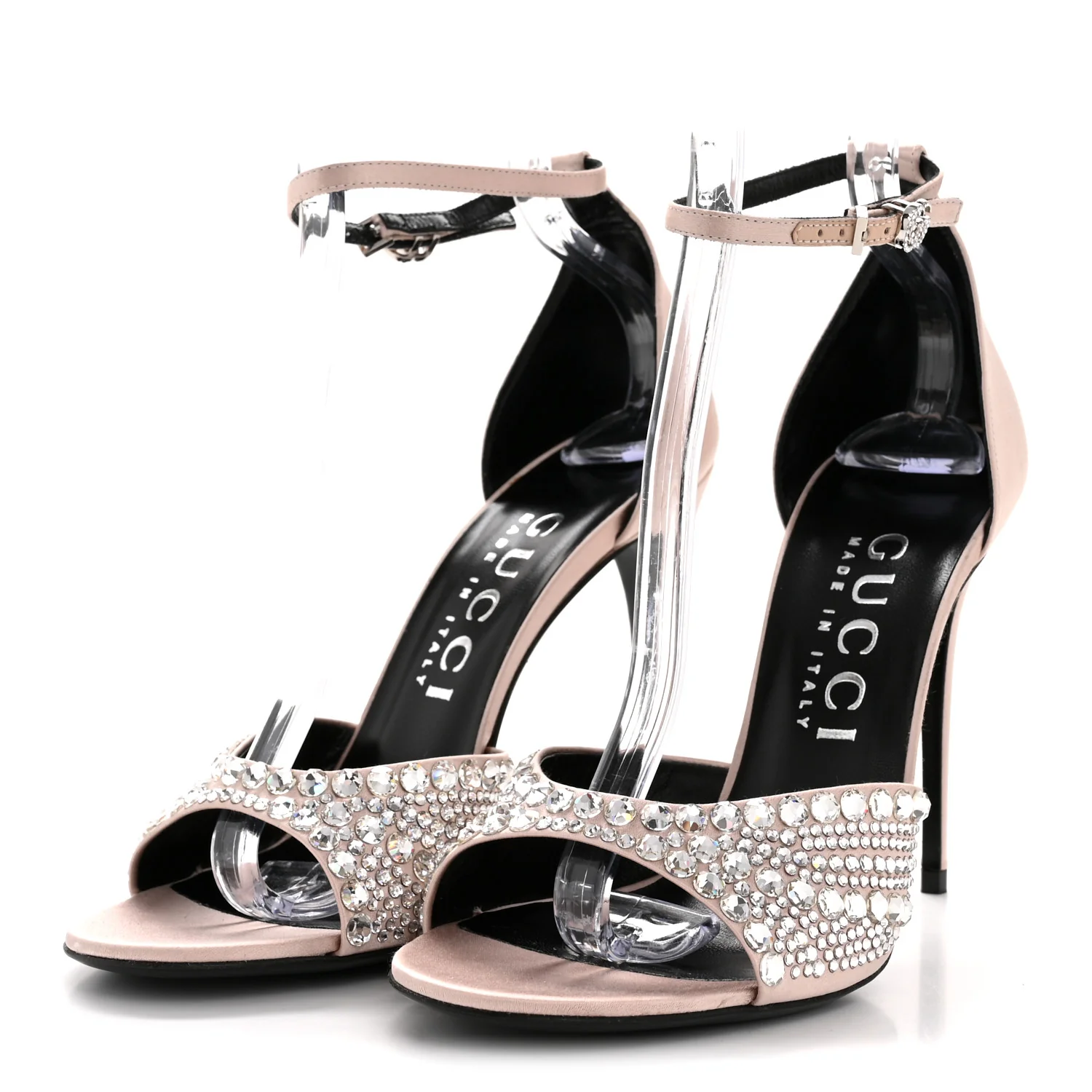 Satin Crystal Ankle Strap Sandal Pumps 39 Skin Rose - Image 4