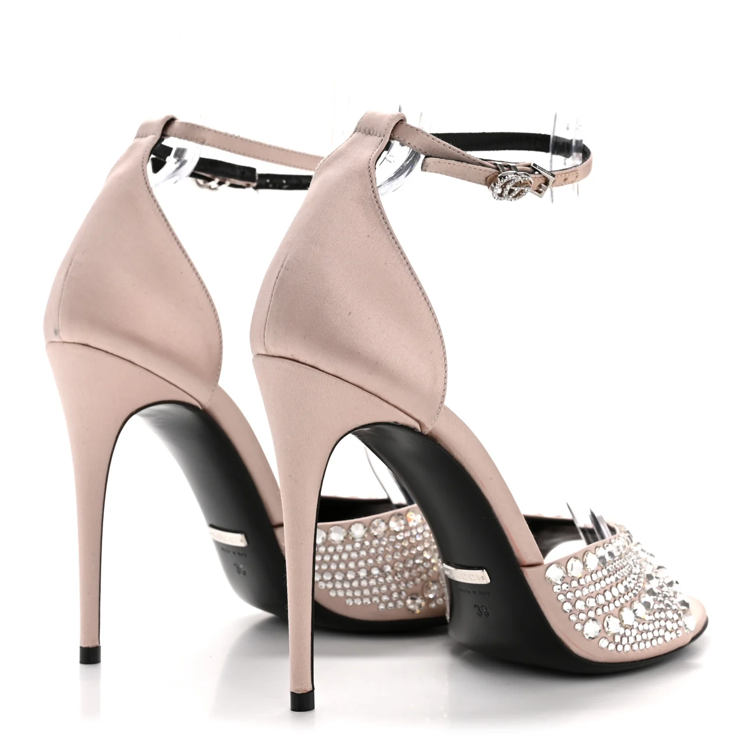 Satin Crystal Ankle Strap Sandal Pumps 39 Skin Rose - Image 5