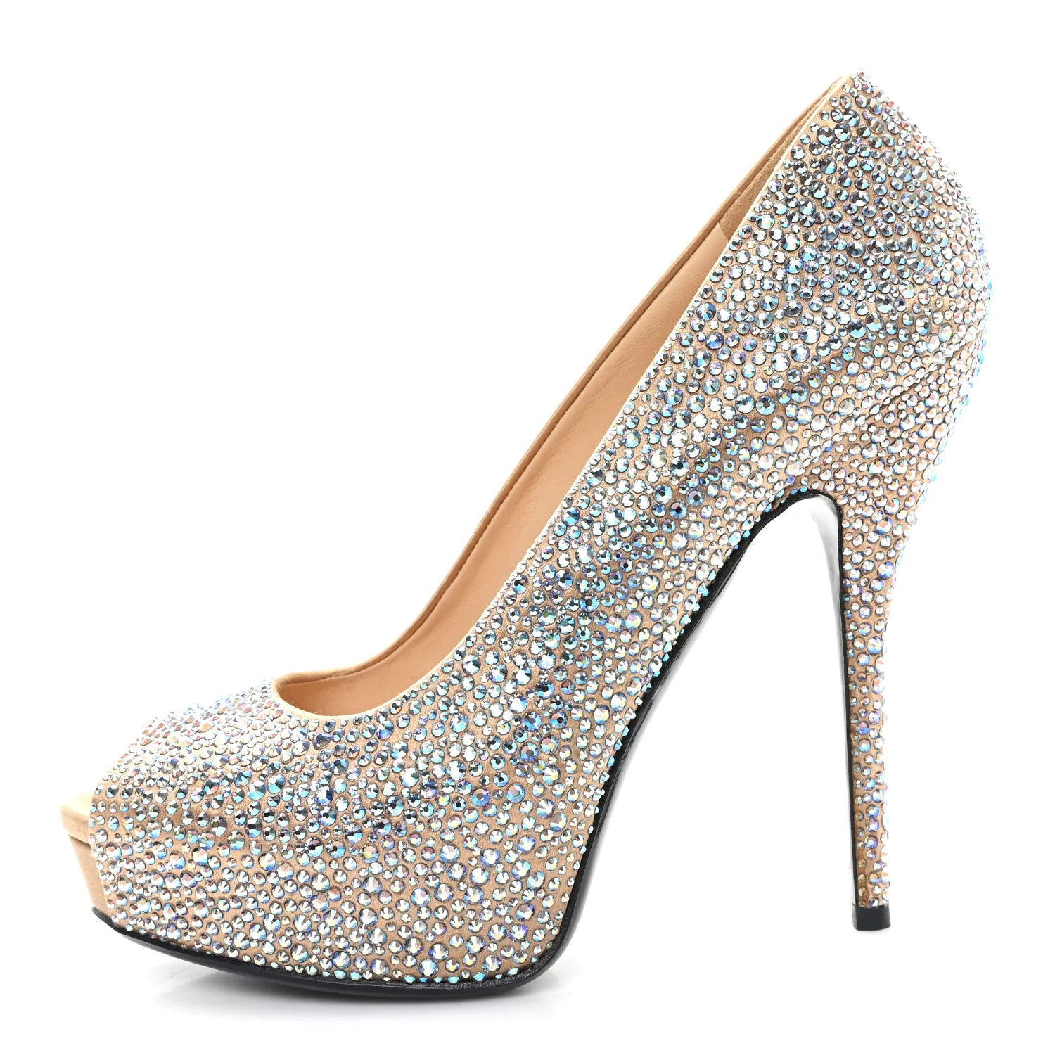 Satin Crystal Sofia Etoile Peep Toe Pumps 38 Blue