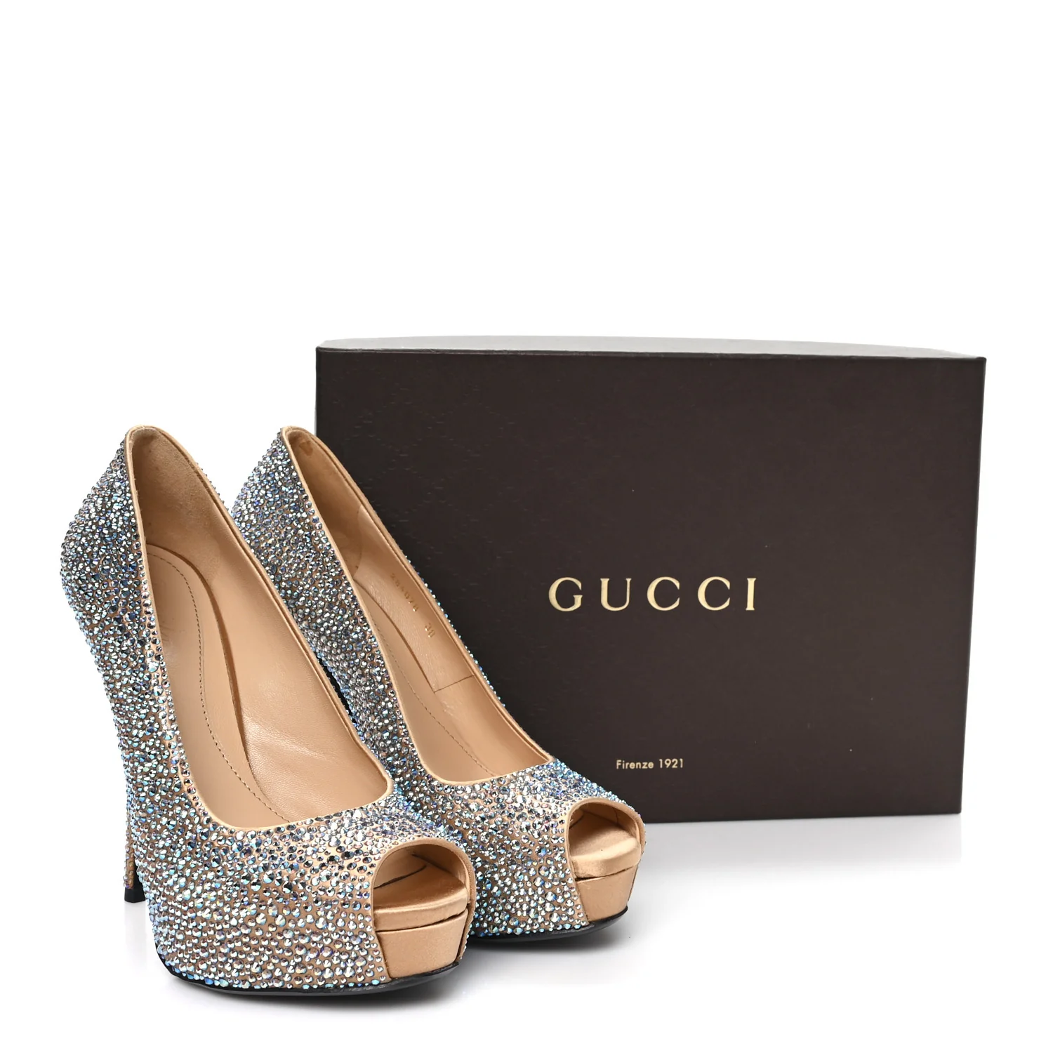 Satin Crystal Sofia Etoile Peep Toe Pumps 38 Blue - Image 10