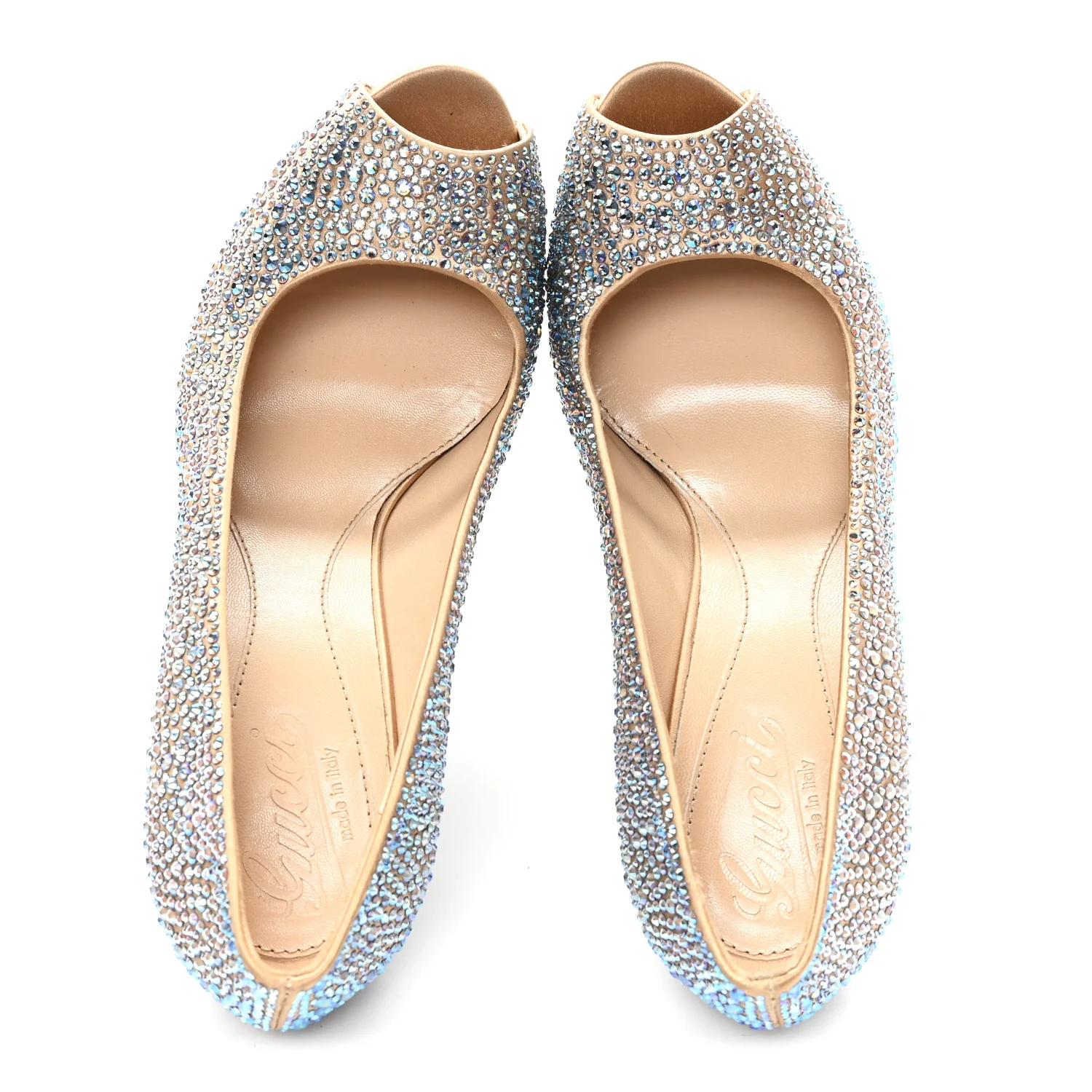 Satin Crystal Sofia Etoile Peep Toe Pumps 38 Blue - Image 2