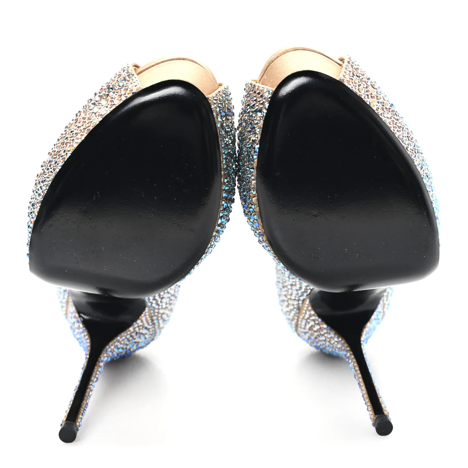 Satin Crystal Sofia Etoile Peep Toe Pumps 38 Blue - Image 6