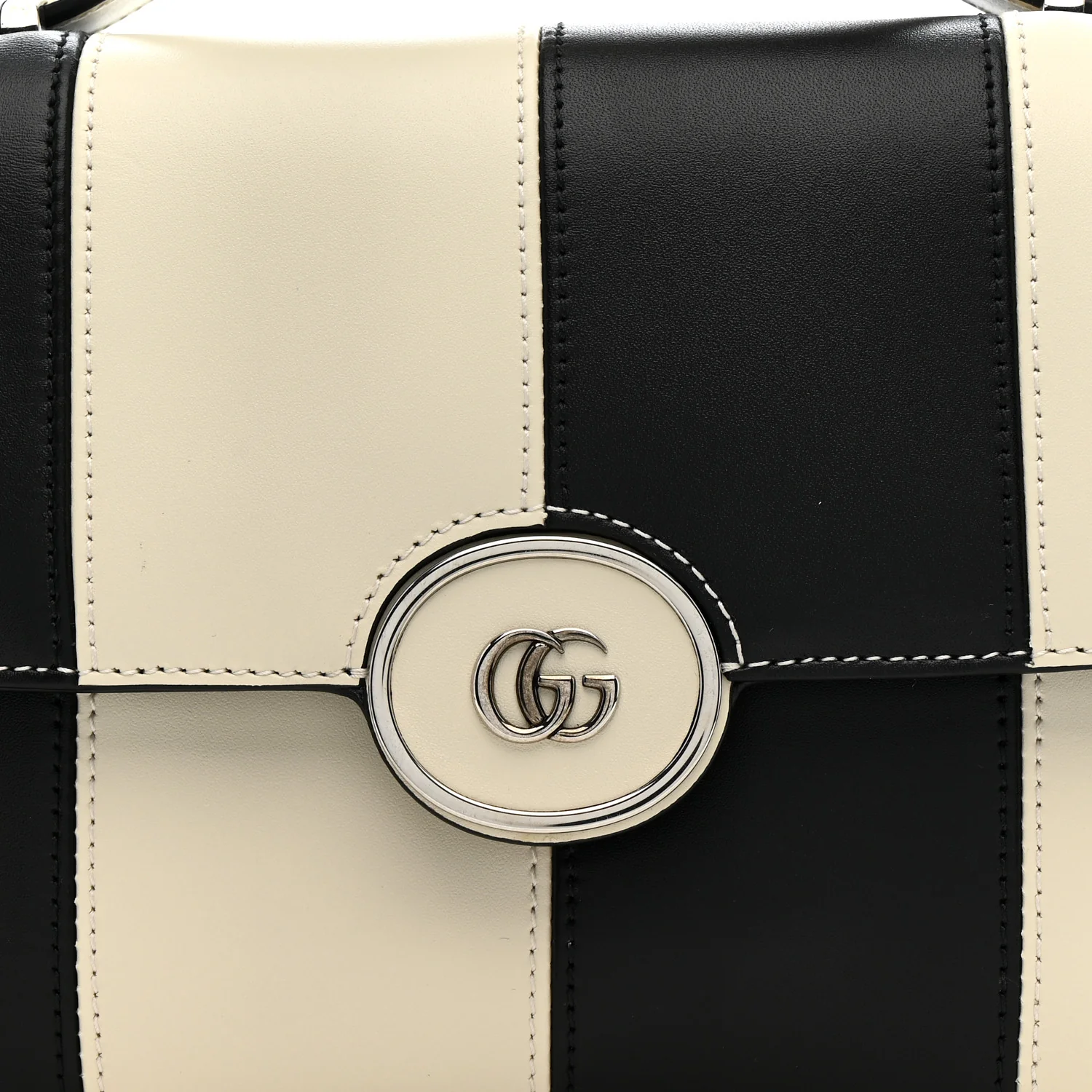 Senna Calfskin Lines Petite GG Top Handle Shoulder Bag Black Mystic White - Image 8