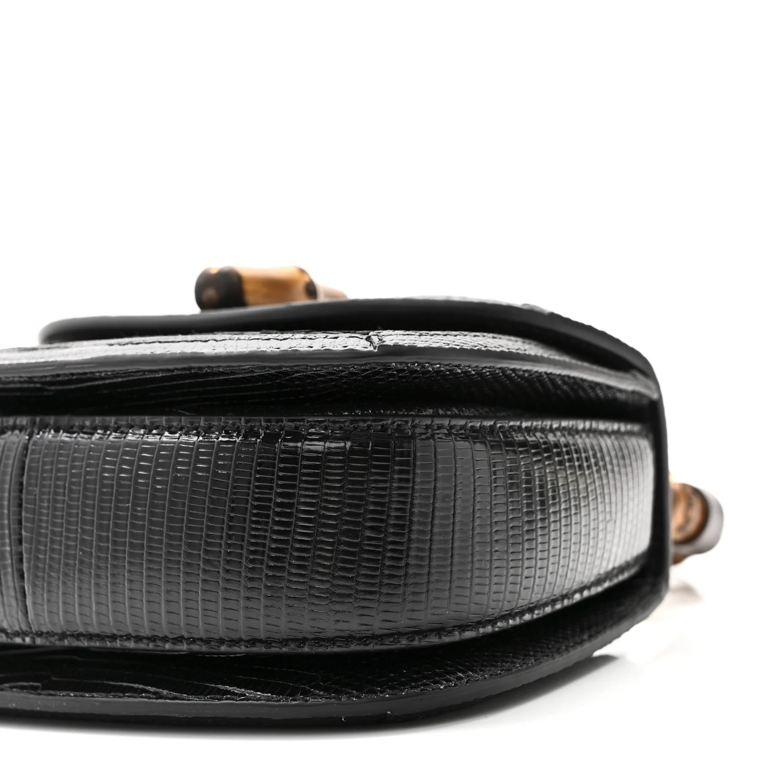 Sequin Lizard Embossed GG Mini Bamboo 1947 Top Handle Chain Bag Black White - Image 10