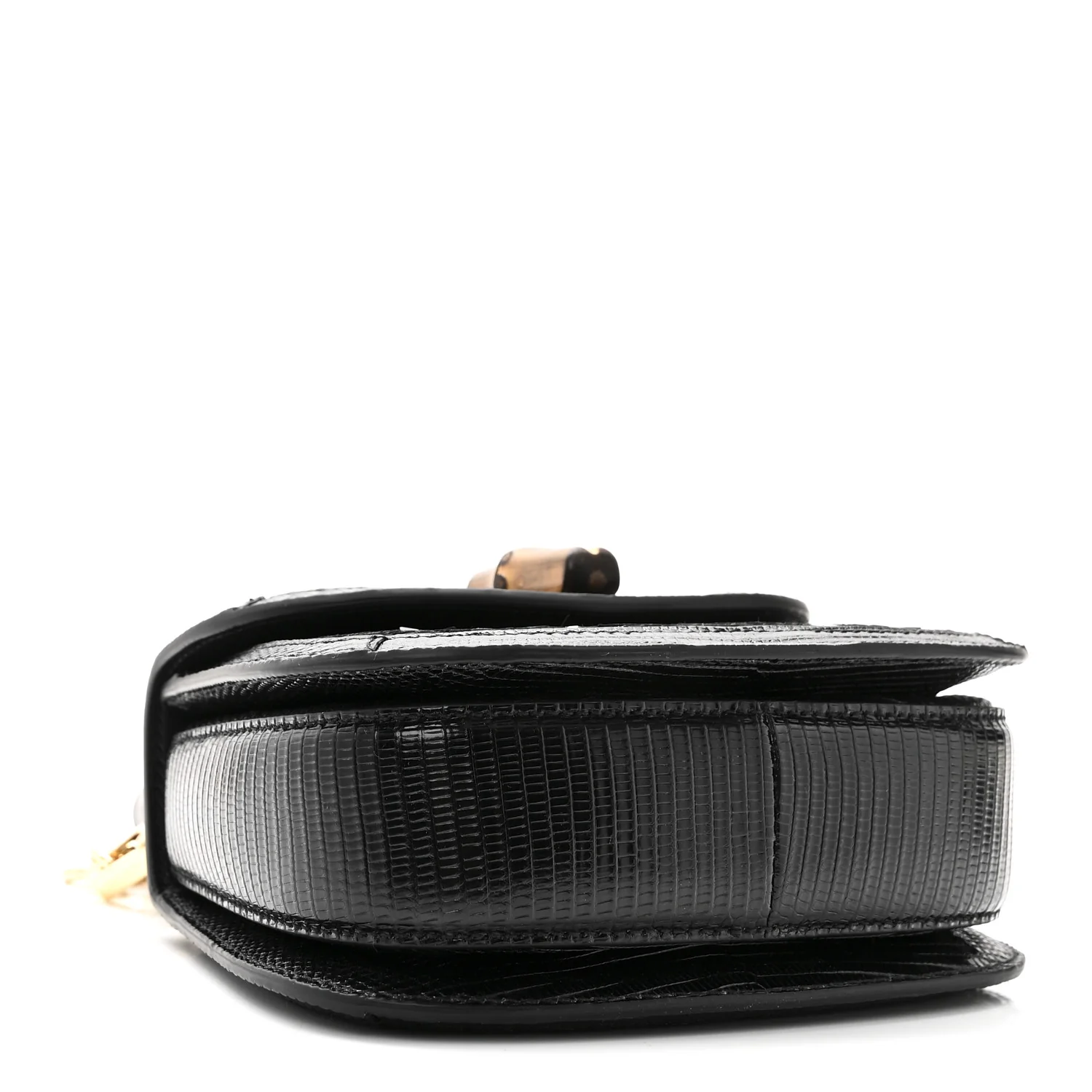 Sequin Lizard Embossed GG Mini Bamboo 1947 Top Handle Chain Bag Black White - Image 4