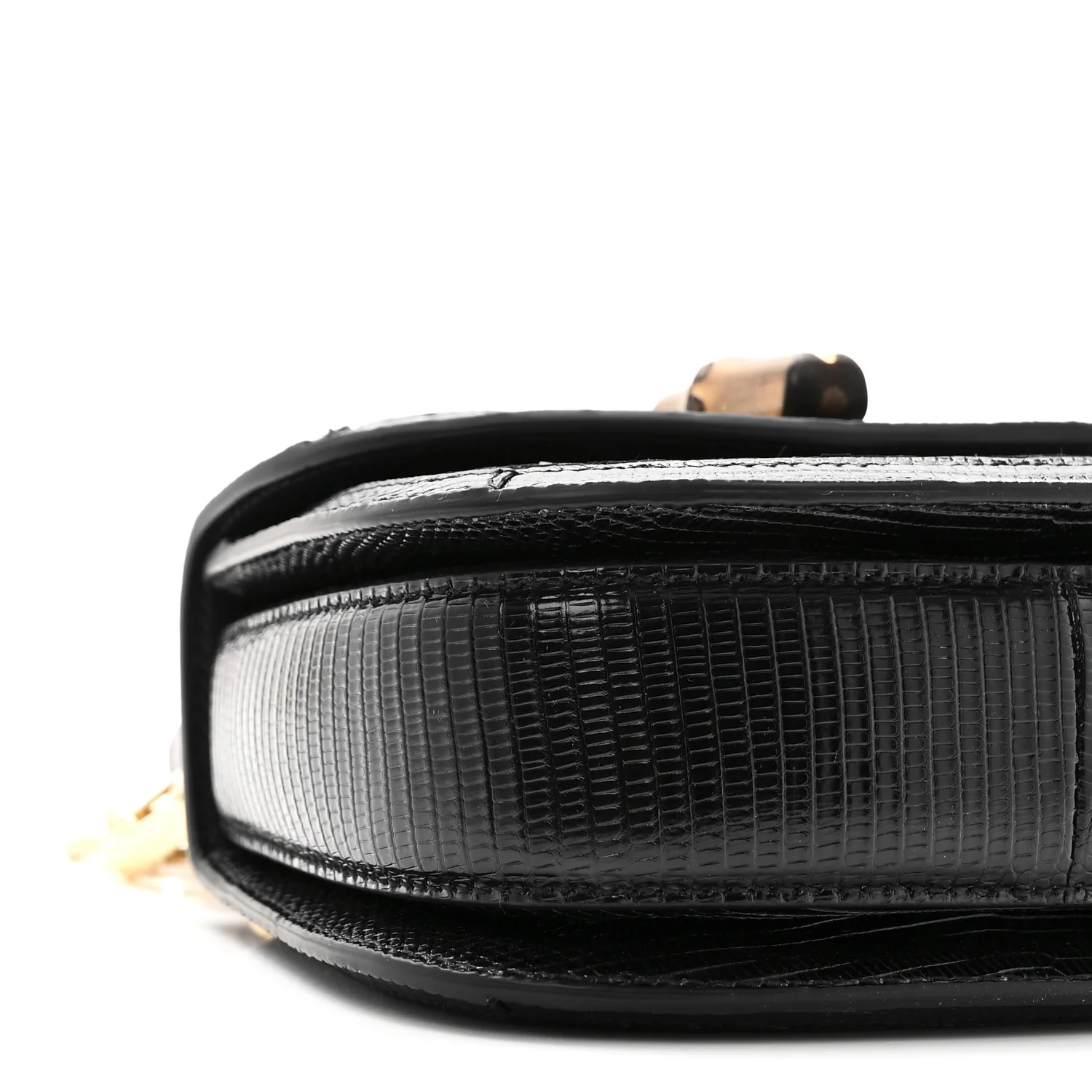 Sequin Lizard Embossed GG Mini Bamboo 1947 Top Handle Chain Bag Black White - Image 9