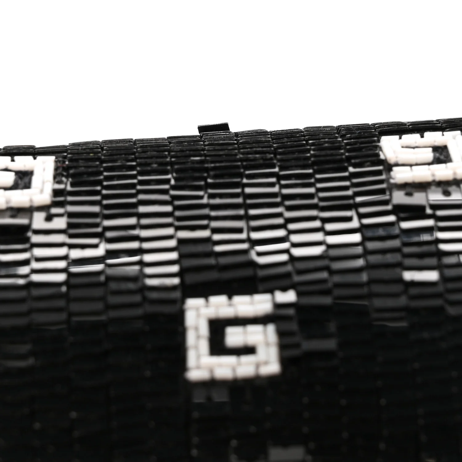 Sequin Lizard Embossed GG Mini Bamboo 1947 Top Handle Chain Bag Black White - Image 12