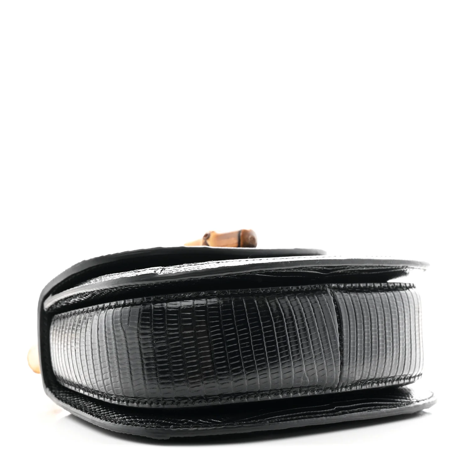 Sequin Lizard Embossed GG Mini Bamboo 1947 Top Handle Chain Bag Black White - Image 4